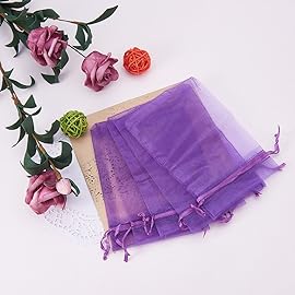 Wudygirl 100pcs Sheer Organza Bags 5x7 Purple Drawstring Packages License Jewelry Lipstick Pouches Baby Shower Party Wedding Favors Cookies Candy Favor Bags(100pcs Purple 5X7)
