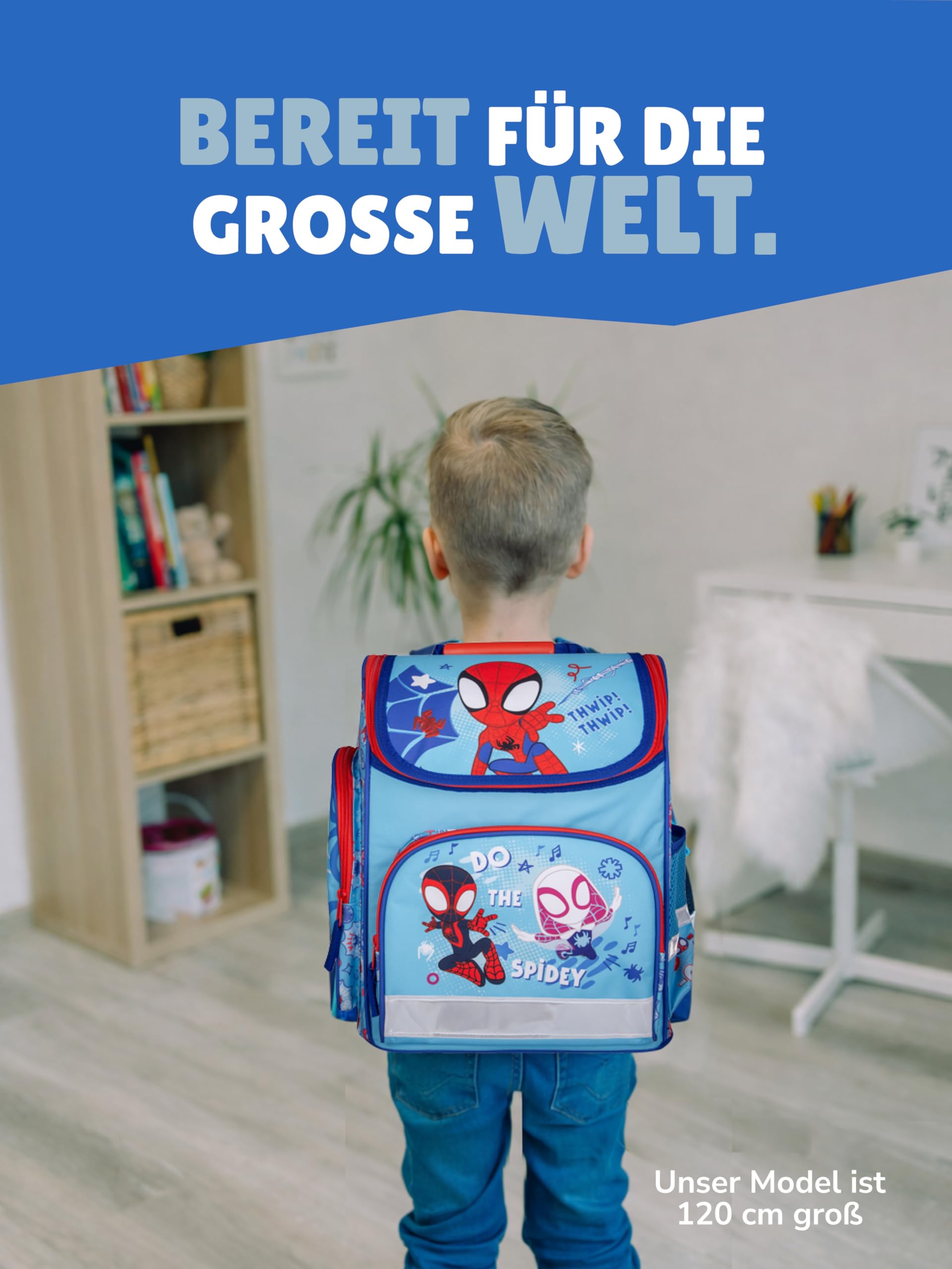 Familando - Schulranzen-Set für Spiderman Fans - Spidey & Friends - 6-teilig mit Sporttasche - Ergonomisch, stabil & mit gepolstertem Rücken - 930g leicht - 15L Volumen - Für Grundschule ab 1. Klasse