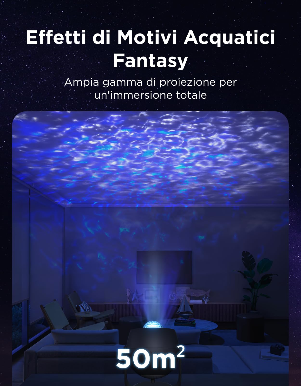 Govee Proiettore Stelle Soffitto di Onde Oceaniche con Effetti Dinamici, Compatibile con Matter e Alexa, oltre 40 Modalità Scena, 18 Opzioni di Rumore Bianco, per Camera da Letto(senza Adattatore)