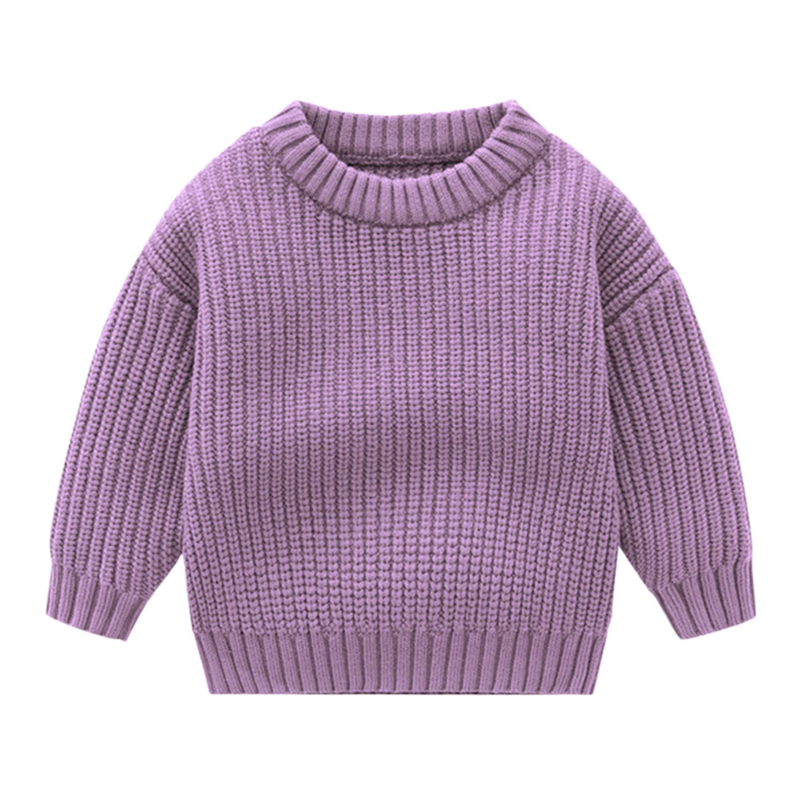 RNTOP Toddler Boys Girls Knitted Sweater Solid Color Pullover Long Sleeve Crewneck Sweatshirt Tops Trendy (A, 2-3 Years)