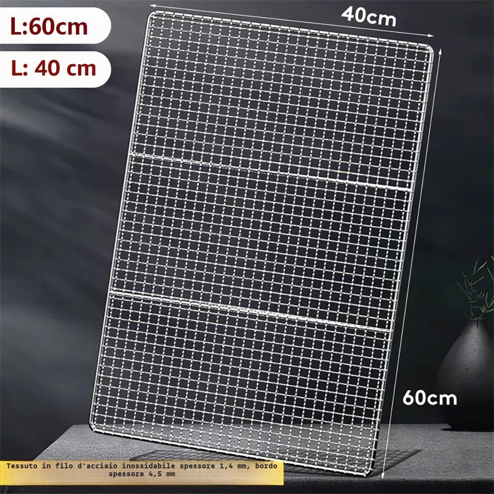 60x40cm Griglia per Barbecue Rettangolo in Acciaio Inossidabile,Griglia per Arrosti,Rete Antiaderente per Barbecue,Picnic per Griglia Portatile per Pesce,Verdure,Gamberetti