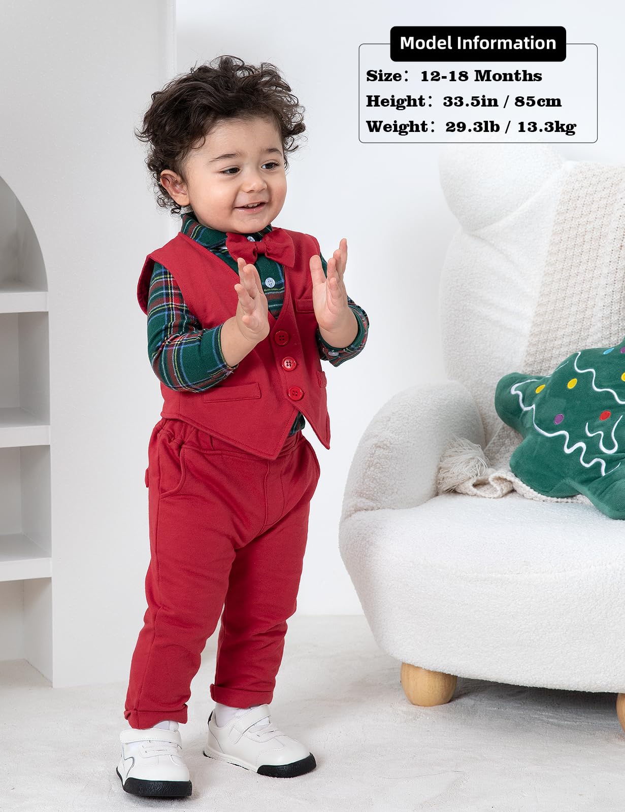 mintgreen Costume Noël Bebe Garcon, Mariage Gentleman Body Gilet Vêtements Ensemble, Vert & Rouge, 3-6 Mois, 60