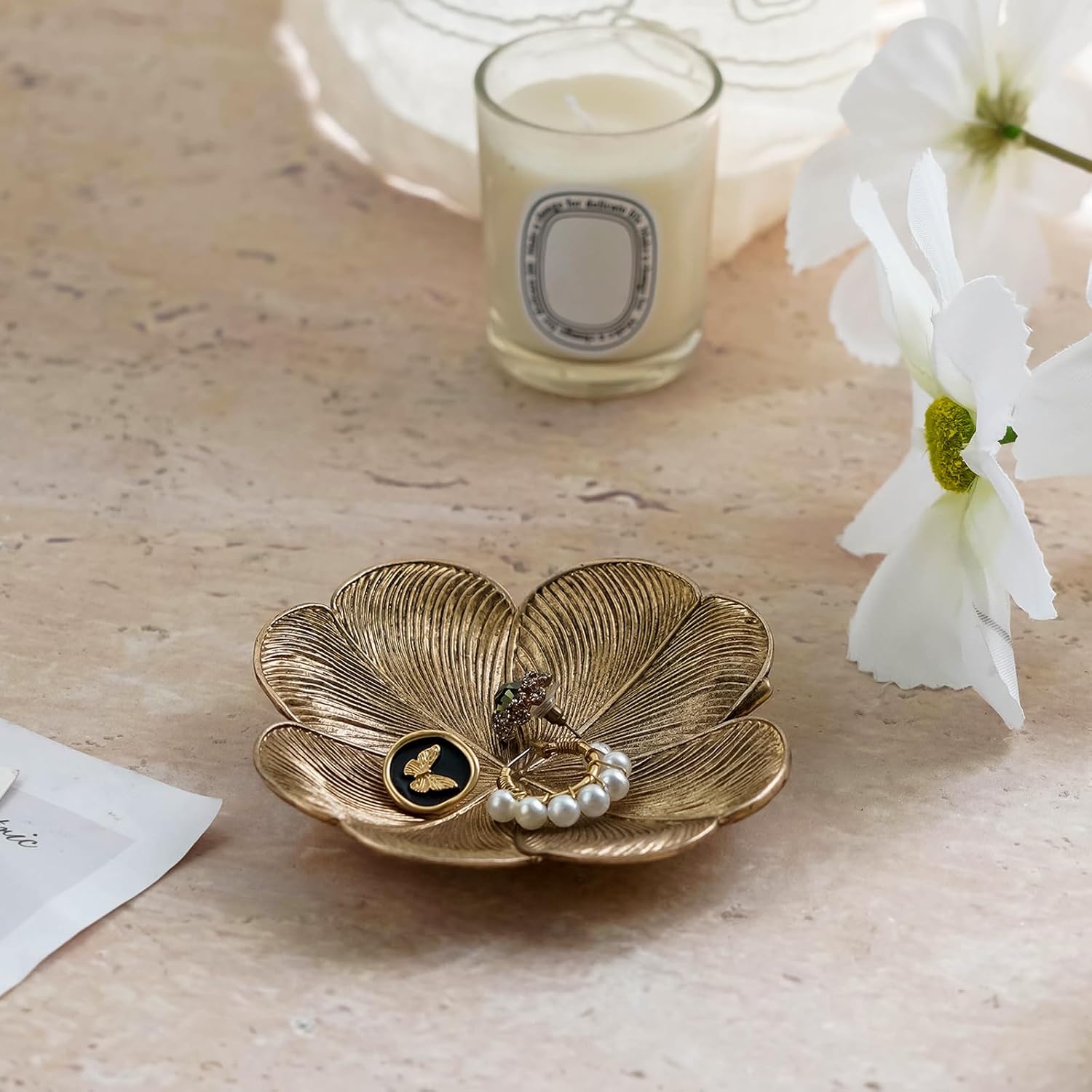 NIKKY HOME Small Jewelry Tray, Vintage Gold Jewelry Dish Tray for Dresser
