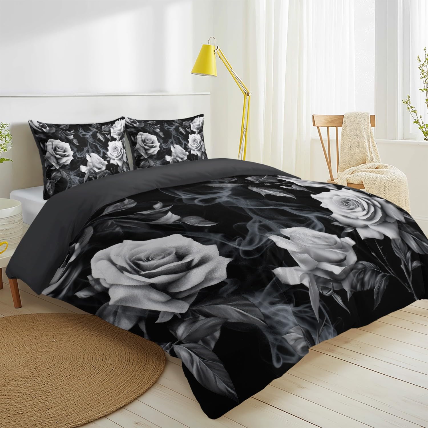 Genérico Poszwa na kołdrę 150-240 x 220 cm, miękka poszwa na kołdrę z mikrofibry, elegancki różowy dym dla dorosłych, czarno-biały, realistyczny, dwustronny, łatwy w pielęgnacji