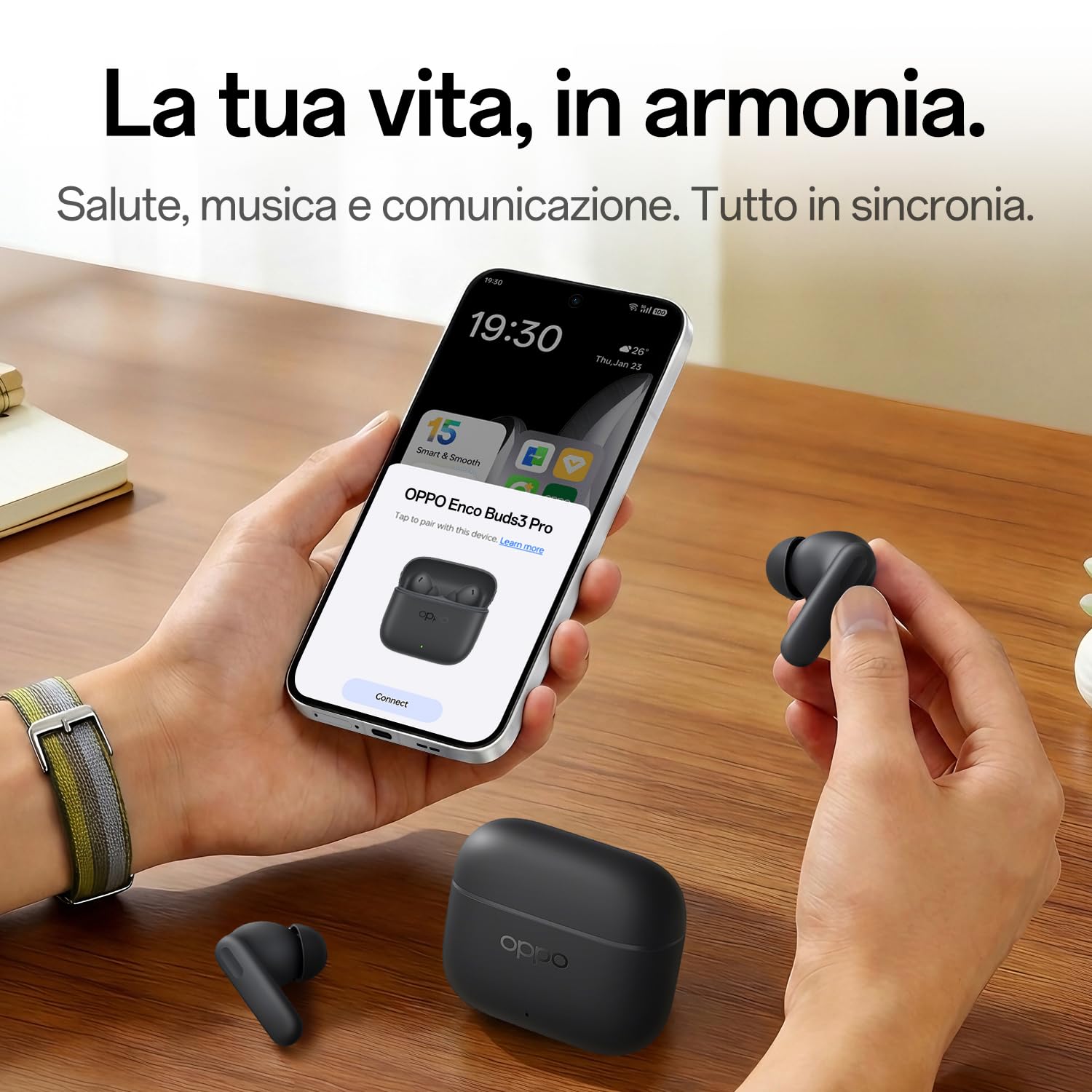 OPPO Enco Buds3 Pro Auricolari Wireless, 54 h Batteria, 12.4mm Driver, IP55 Impermeabile, Bluetooth 5.4, Enco Master EQ, Nero