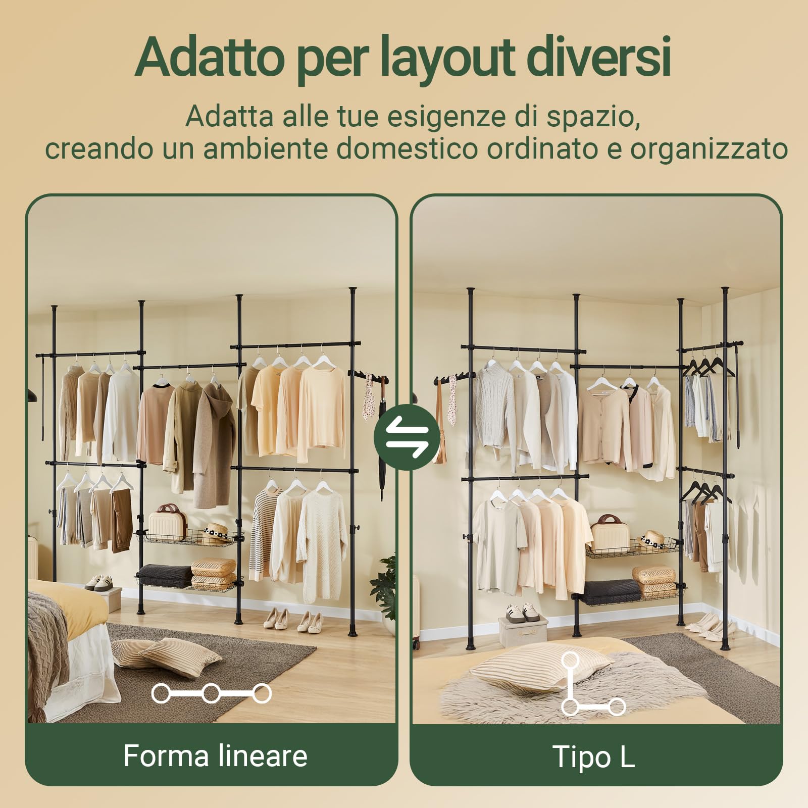 Appendiabiti Autoportante Con 3 Ripiani E 4 Ganci - Struttura In Acciaio E Legno - Altezza 180 Cm - Stile Rustico Industriale Marrone/Nero - 2