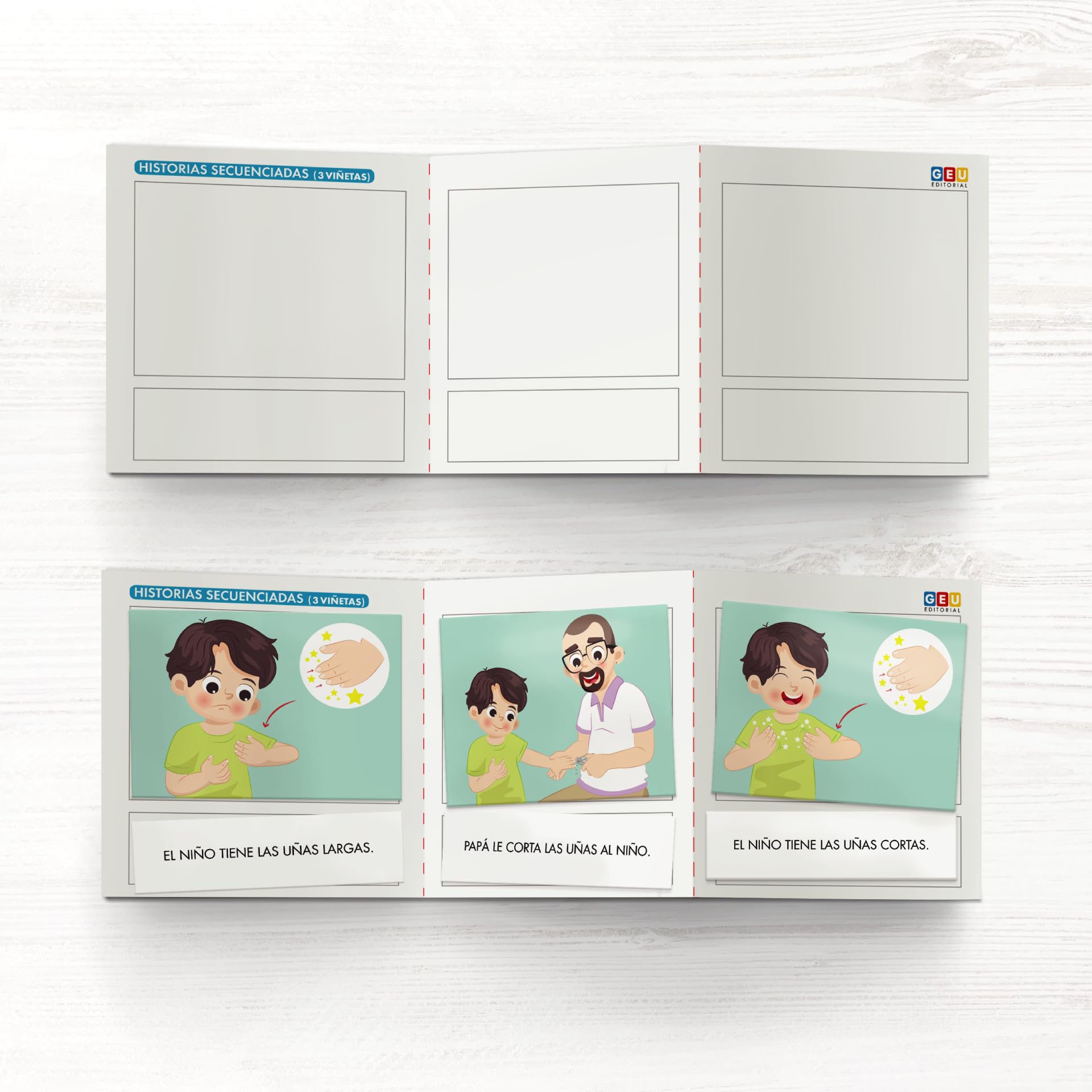 Historias Secuenciadas GEU | Pictogramas Autismo | Estimulación Lenguaje | Juego Educativo Niños | Logopedia | Aprendizaje Inclusivo I Editorial GEU