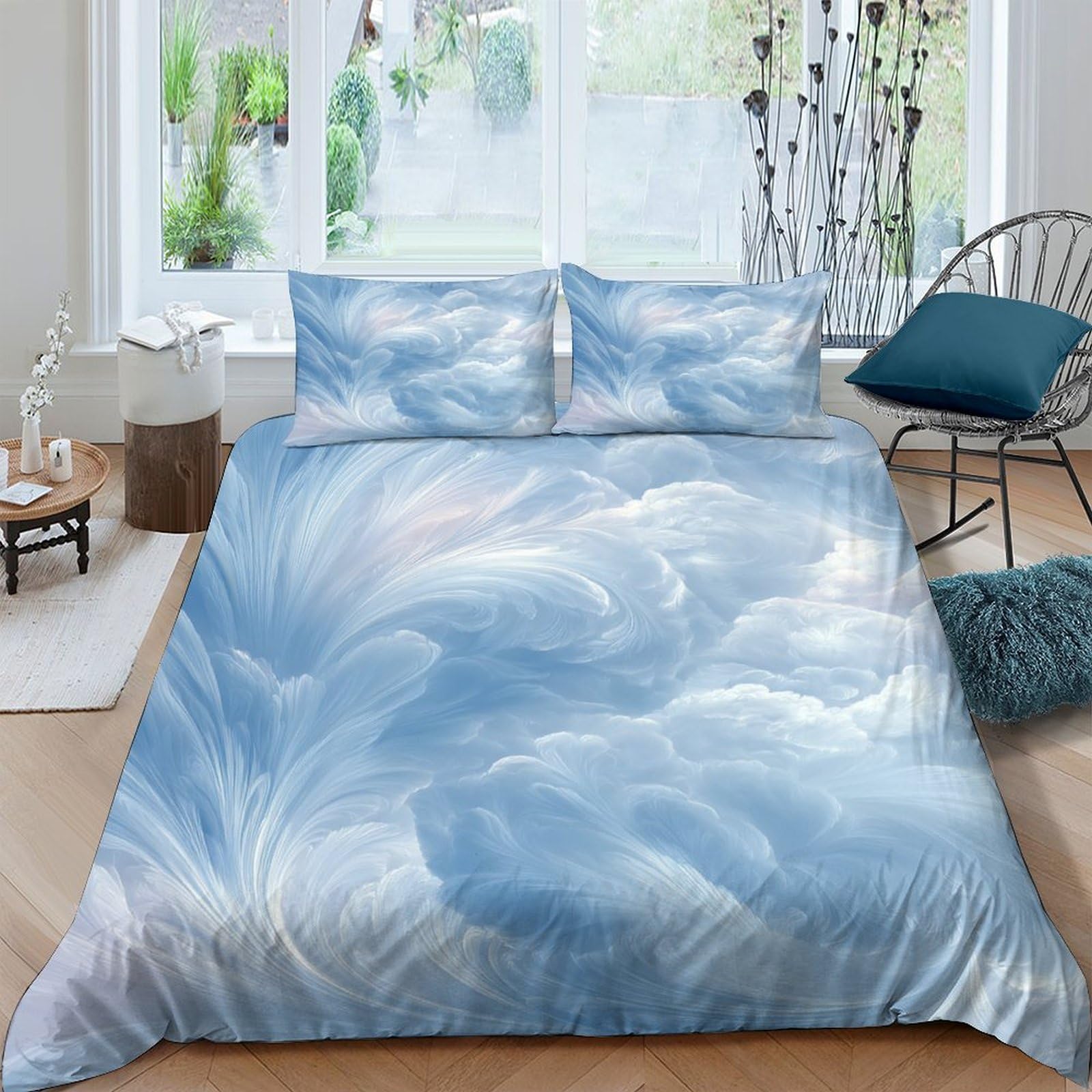 Ctjqhvkz Style-6 3D Printed Blue Cloud Fitted Sheet Microfiber Soft Bedroom Decor Sky Pattern Mattress Cover For Home Dorm Single（135X200cm）