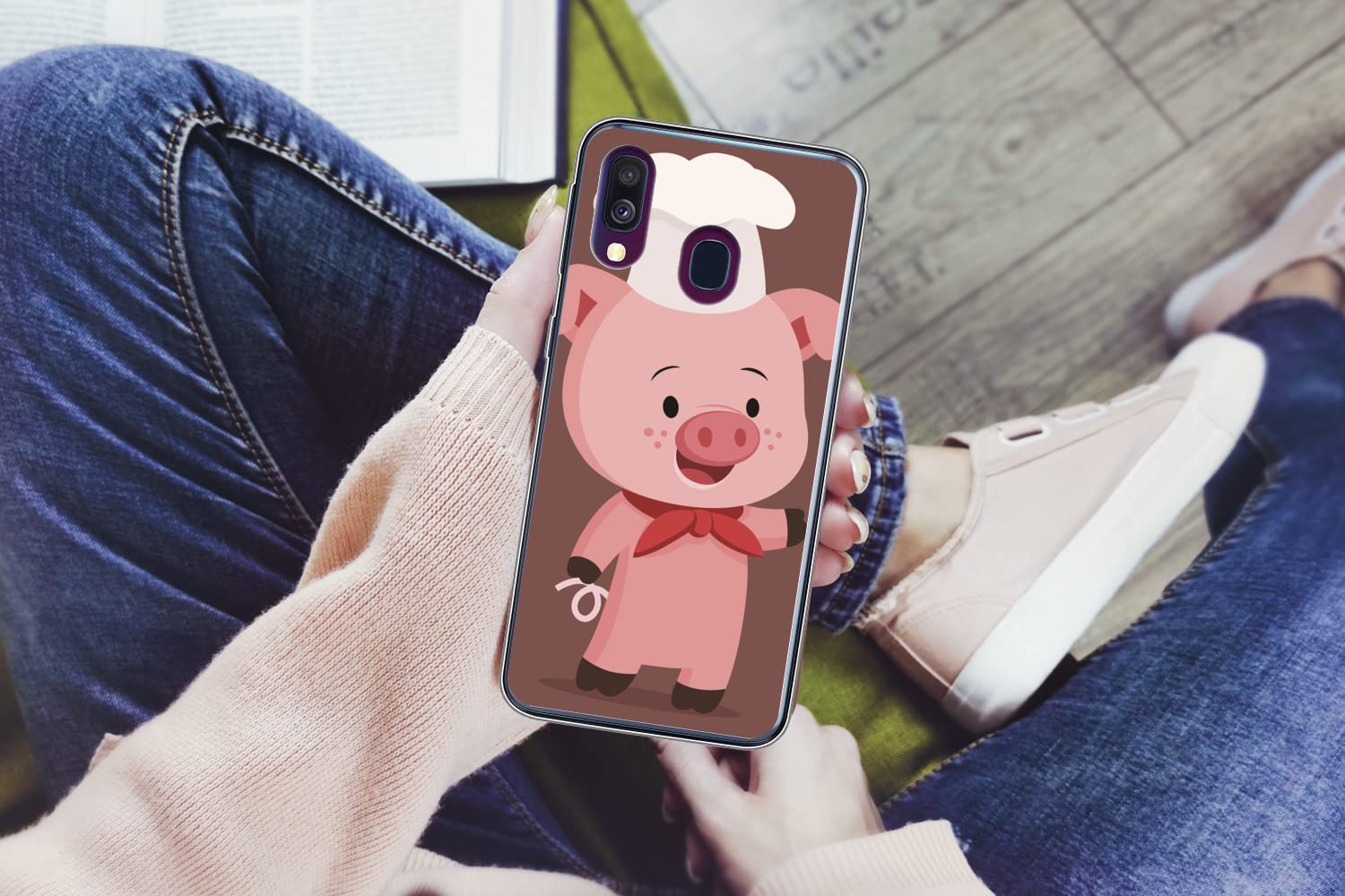 MuchoWow Funda para Samsung Galaxy A40 - Una ilustración de un lechón con Gorro de Cocinero - Funda de Silicona/Funda Blanda para teléfono móvil
