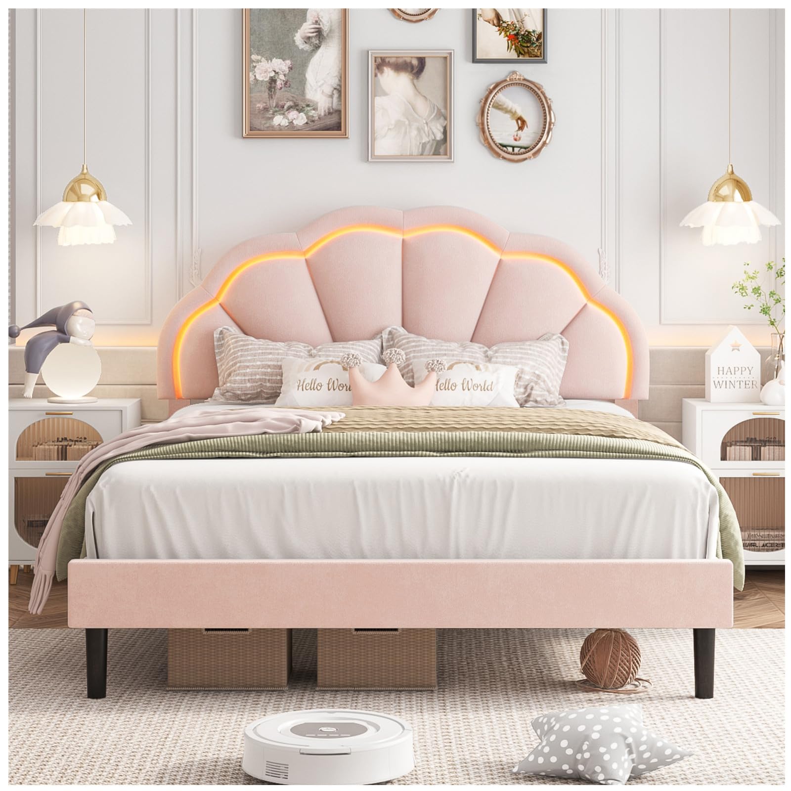 Amazon.com: HIFIT Full Upholstered Smart LED Bed Frame with