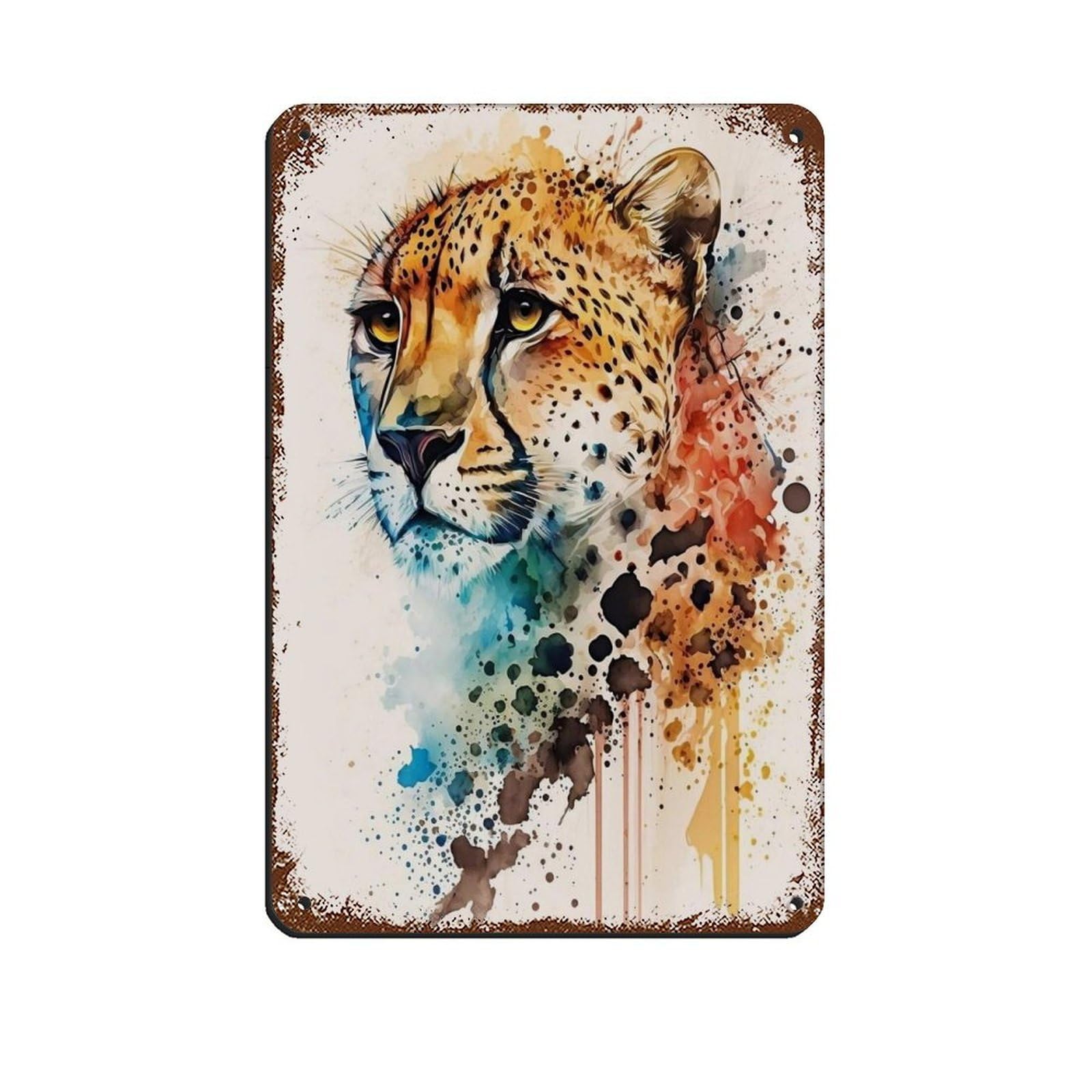 Watercolor Cheetah, Art Poster Tin Sign Vintage Metal Pub Club Cafe Bar Home Wall Art Decoration Poster Retro 8x12inch(20x30cm)