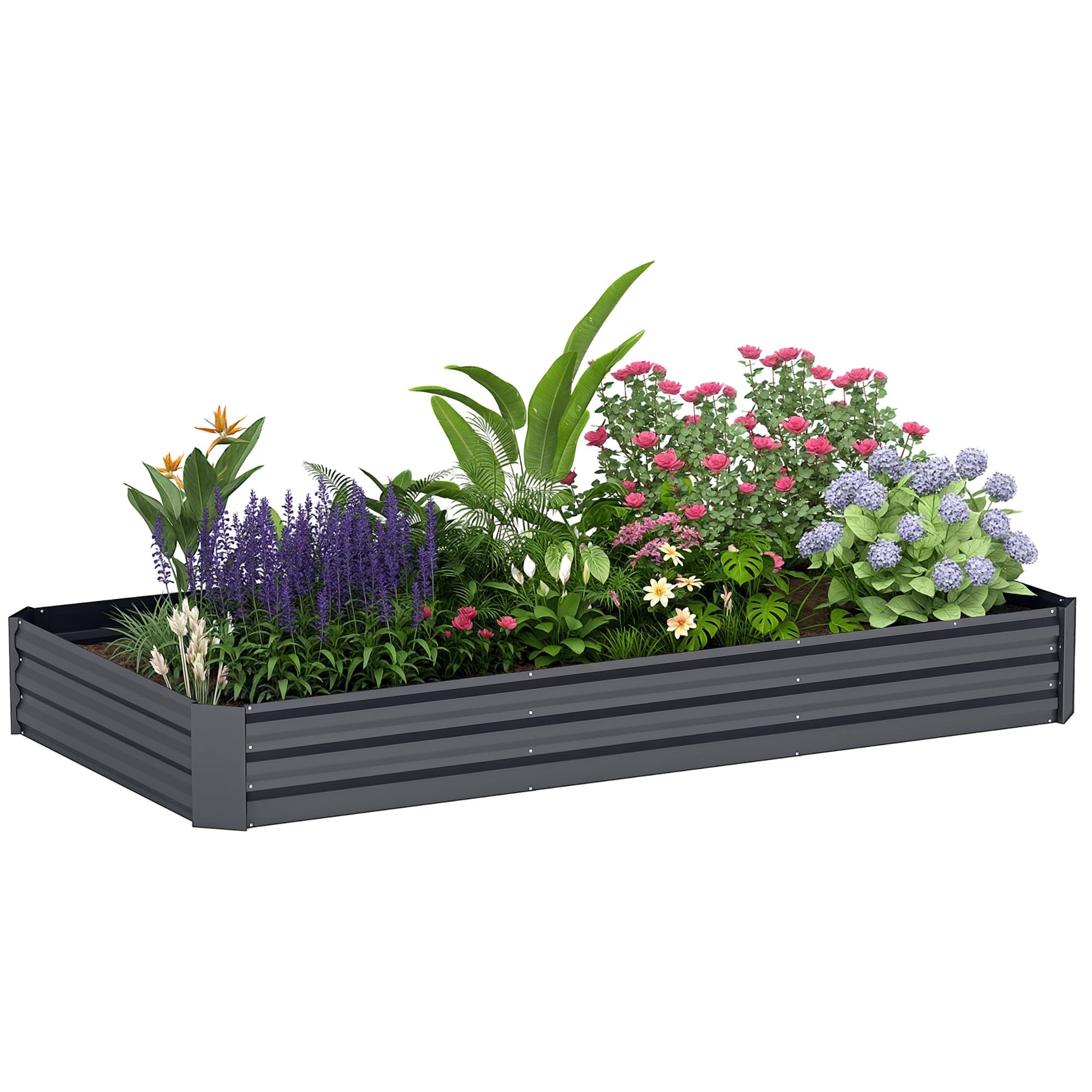 Outsunny Letto per Orto Rialzato da Esterno 835L, Fioriera da Balcone in Acciaio Galvanizzato con Fondo Aperto, per Piante, Fiori e Verdure, 240x120x30cm, Grigio Scuro