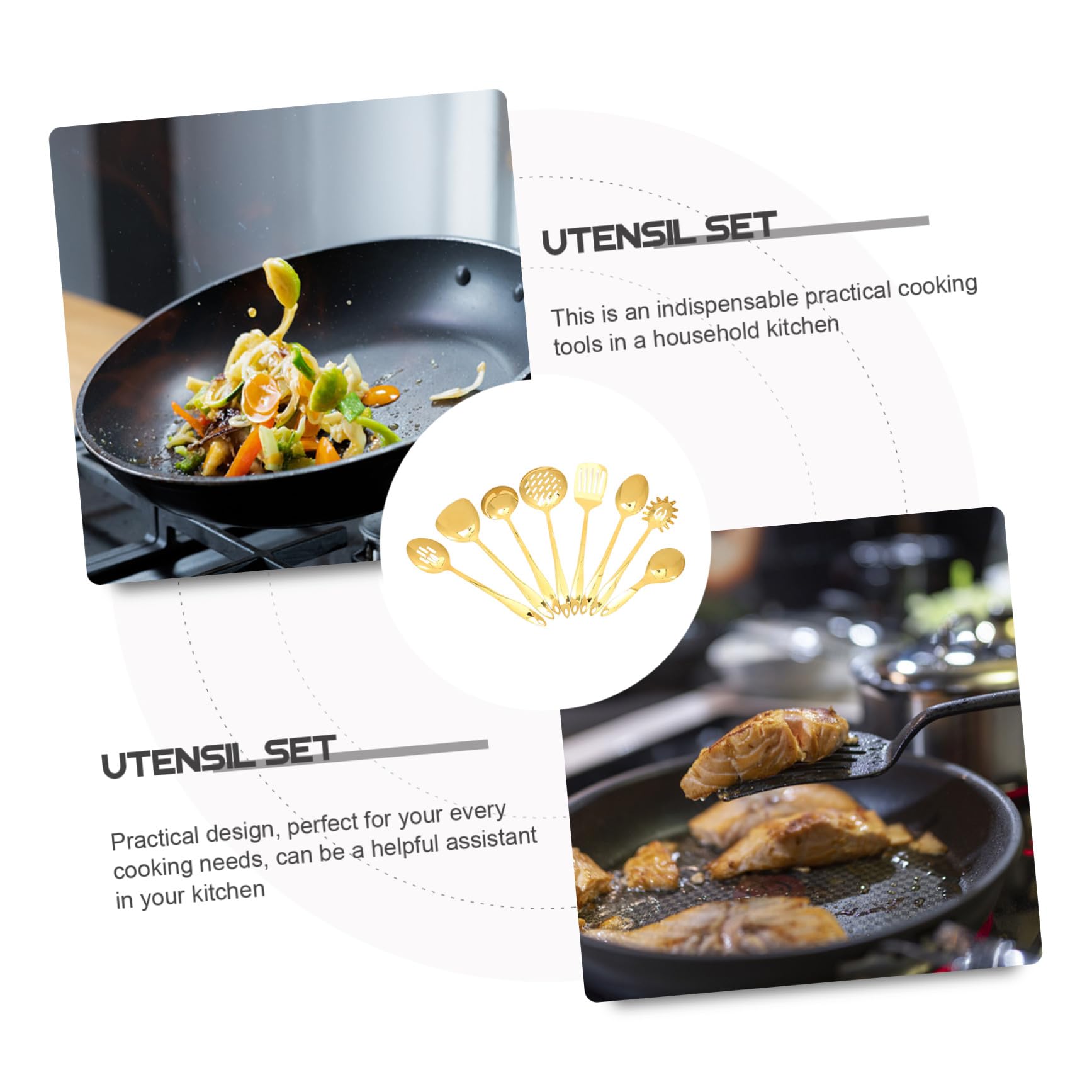 Kit D’ustensiles Cuisine 1 Set en Acier Inoxydable, Or | Pratique Trou Suspendre, Ensemble Cuisine Japonerie, Accessoires de Cuisson