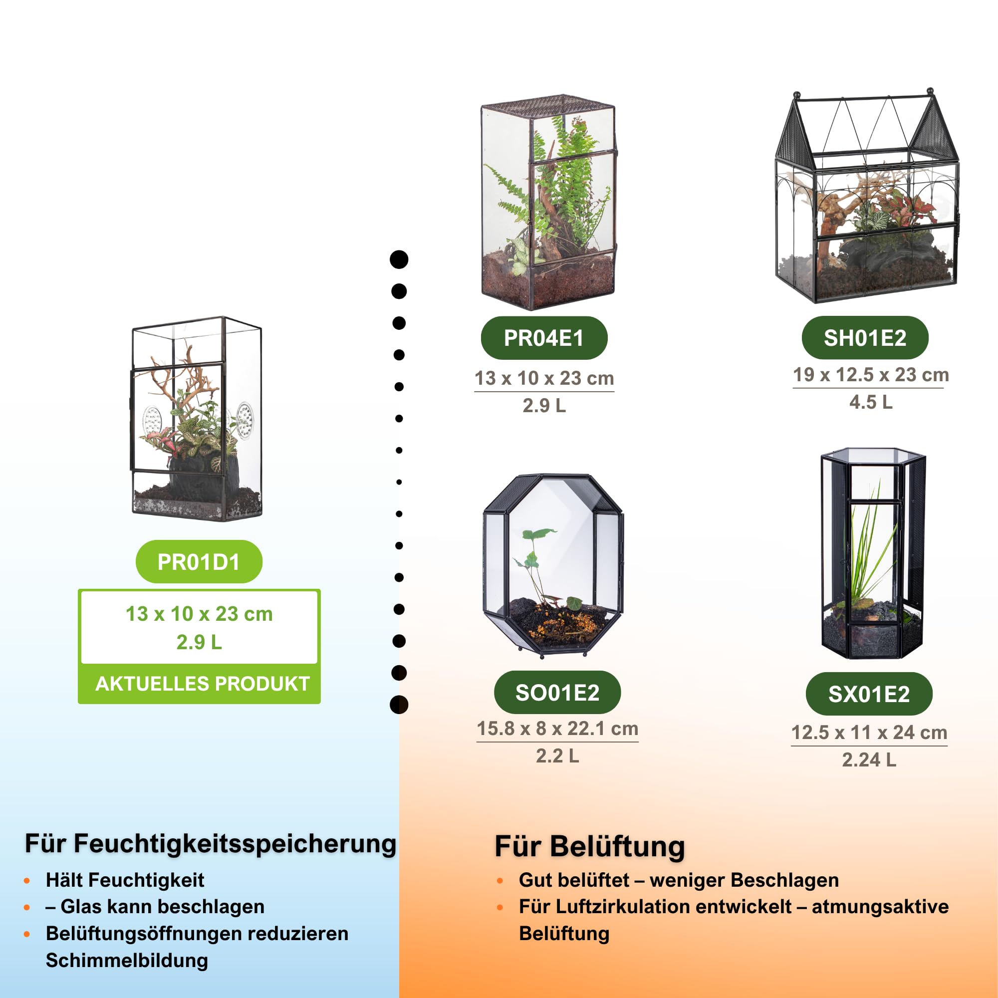 NCYP Rechteckiges Glas Terrarium mit Seitentür und DREI Belüftungslöchern handgefertigt, 13x10x23cm Schwarzes geometrisches Terraium für kleine Insekten Haus Garten Dekoration (nur Terrarium)