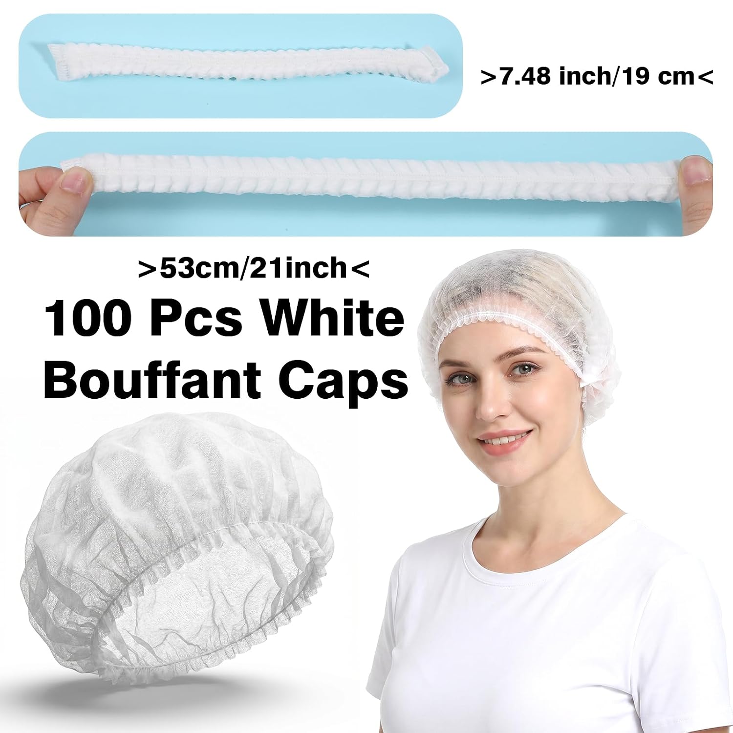 100pcs Disposable Bouffant Caps Hair Nets for Food Service Workers