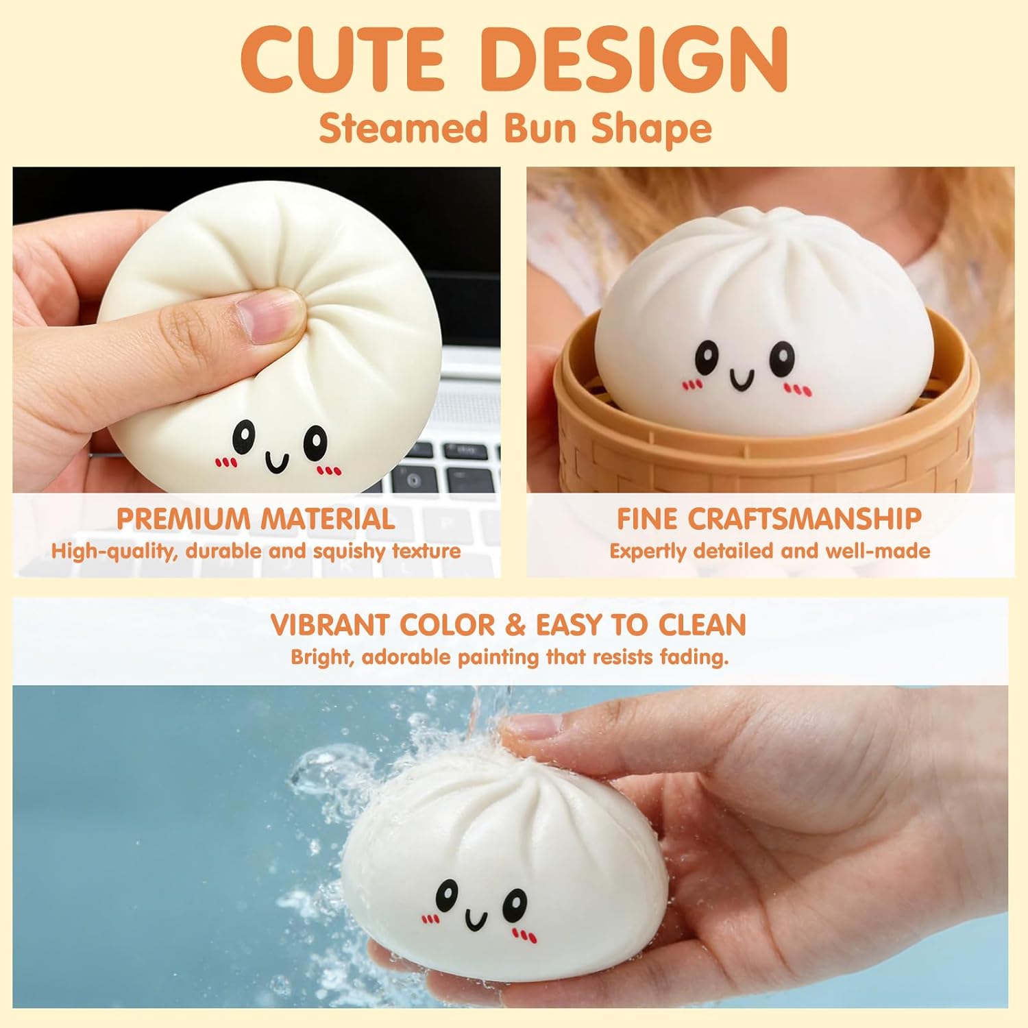 Dumpling Squishies, Glitter Dumpling Squishies Box, Colorful Dumpling Stress Balls, Soft Squeeze Decompression Dough, Fidget Sensory Toy for Anxiety Stress Relief for Children Adult, White