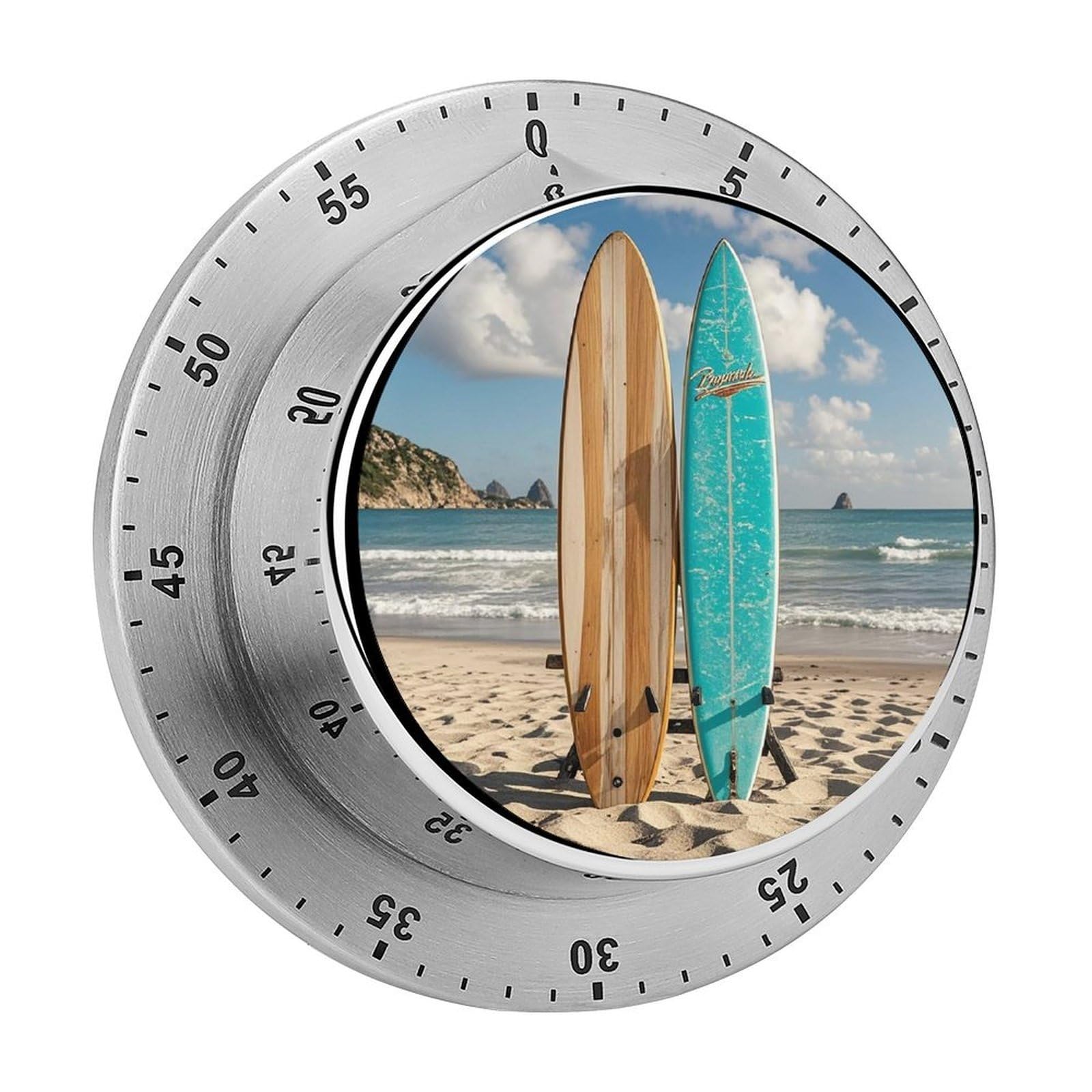 Vintage Turquoise Wood Surfboard Timer with Loud Alarm Precision 60 Minute Wind Up Timer Portable Manual Countdown Timers Exquisite Stainless Magnetic Kitchen Timers for Cooking Chef Clock