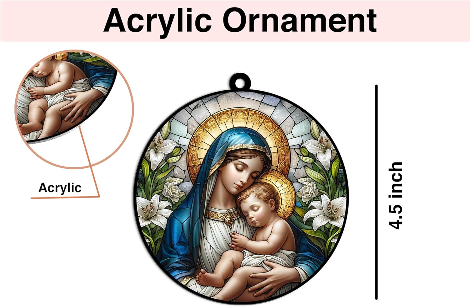 Catholic Christmas Ornament – Virgin Mary and Baby Jesus Acrylic Hanging Decoration – Style Nativity Ornament – Religious Gift for Christian Families, Tree Décor (Sun-38) - Image 8