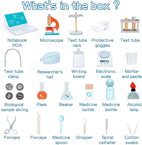 Miniatura 6 de UMU® Kit de experimento científico de madera para niños, disfraz de médico para niños de 3 a 5 años, disfraz de científico y juguetes de juego de