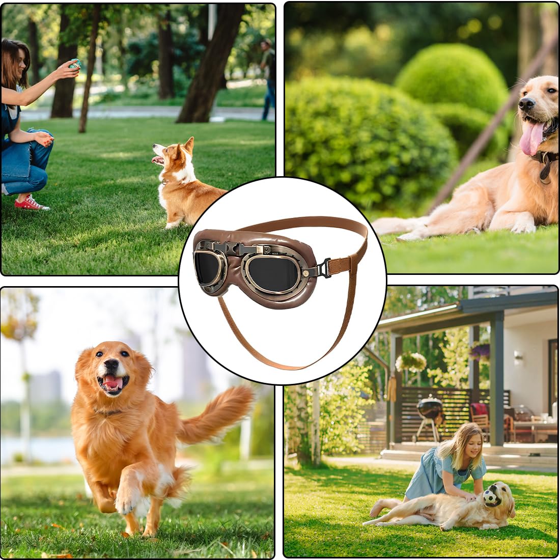 Gafas de Sol para Perros, Retro Gafas Perro, Gafas de Protección Perro, Correa Ajustable, Para Perros Medianos-Grandes, Protección UV, Antiviento, Actividades al Aire Libre, Moto, Estilo Retro