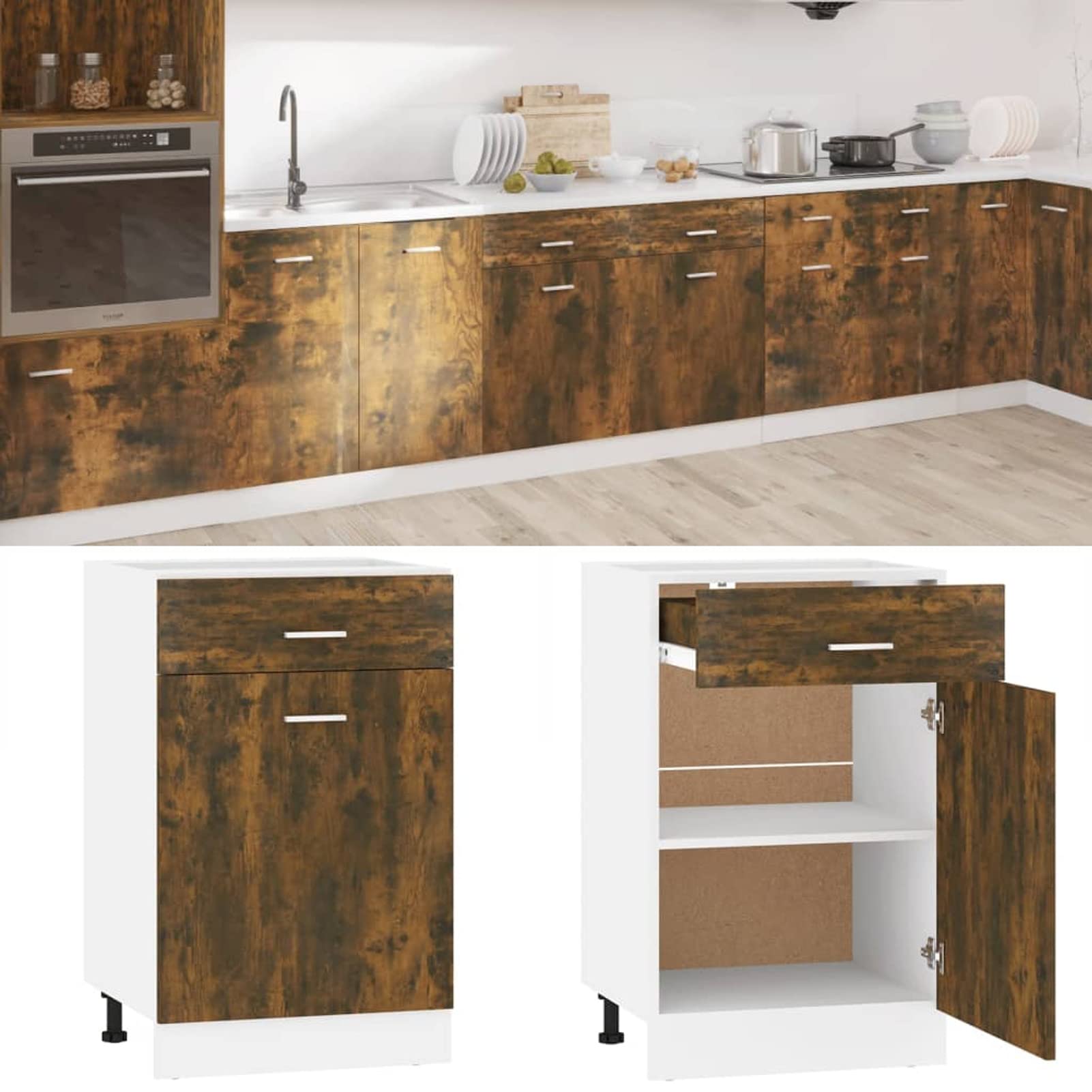 Unterschrank mit Schublade Räuchereiche 50x46x81,5 cm Küchenschrank, Küchenunterschrank, Unterschrank Küche, Küchenmöbel, Miniküche, Spülschrank