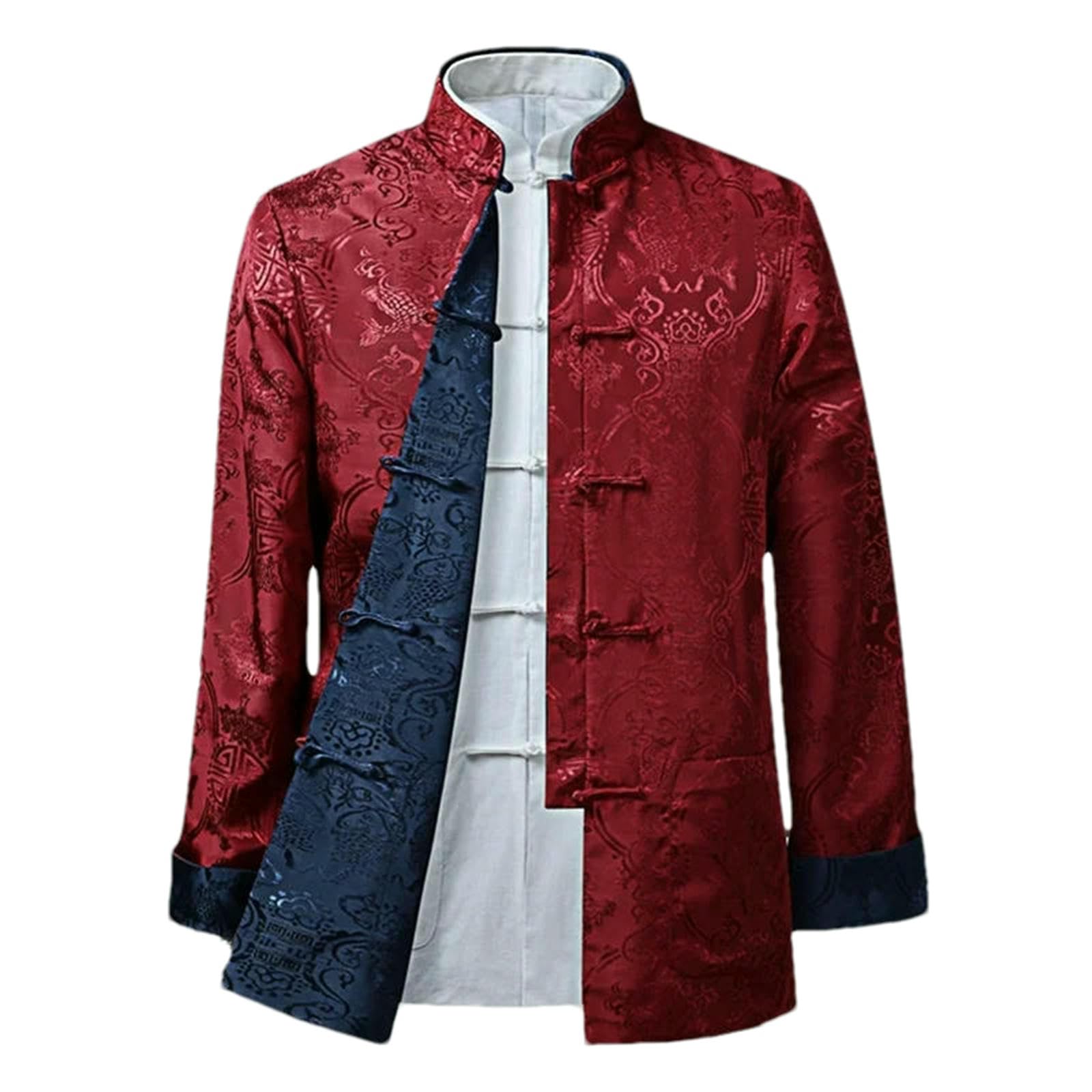 Vestito tradizionale cinese tang da uomo con ricamo broccato colletto alto Kung-Fu cappotto reversibile design