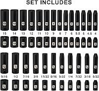 Vista 2 de Mayouko Juego de 50 llaves de vaso de impacto maestro de 1/4 de pulgada, métrico/SAE, profundo/poco profundo, 6 puntos, CR-V, 5/32 pulgadas - 9/16