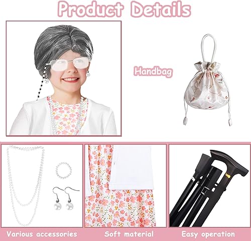 Miniatura 3 de Disfraz de 100 días de escuela para niños, disfraz de anciana para niñas, disfraz de 100 días de escuela, disfraz de abuela, peluca de abuelita,