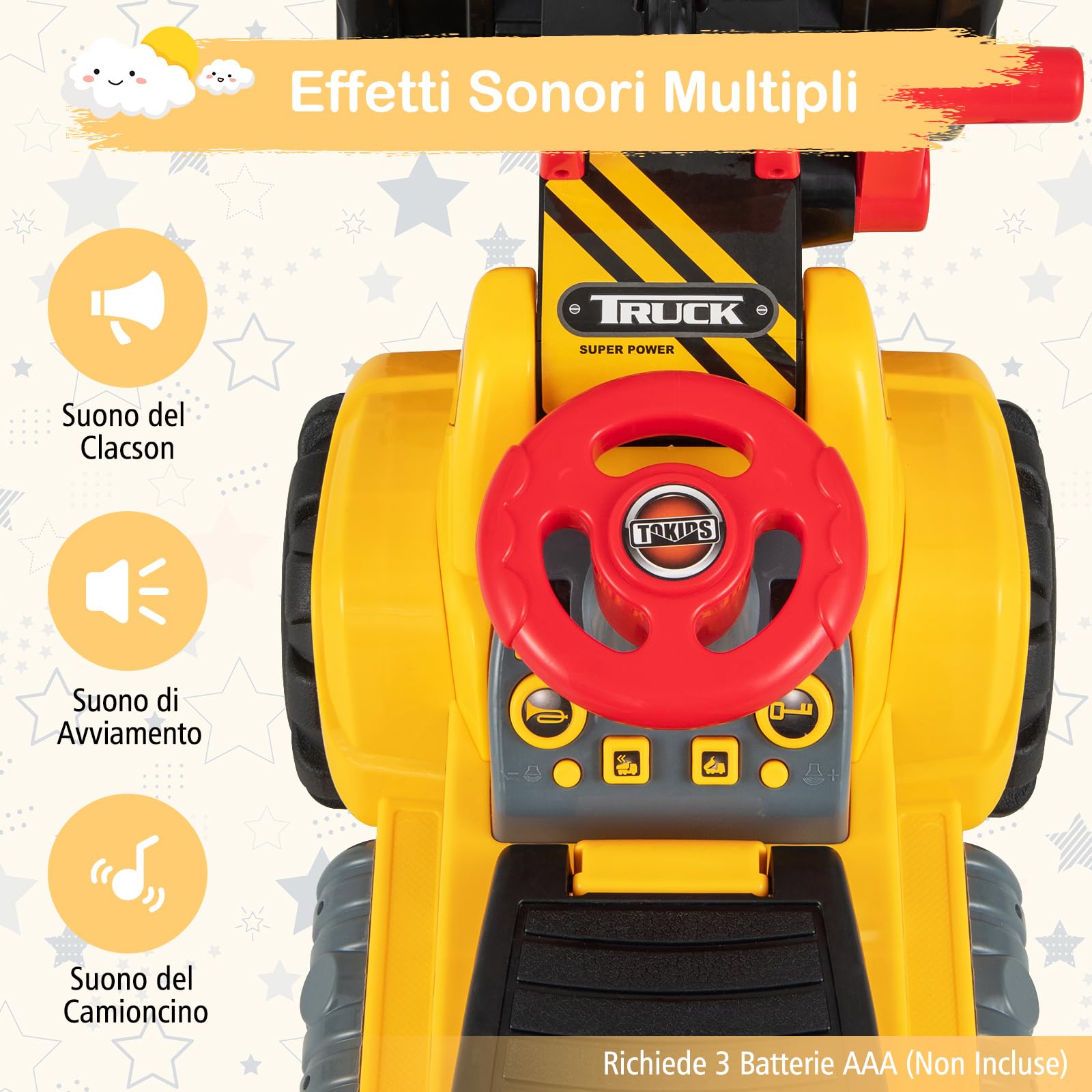 COSTWAY Escavatore Giocattolo Cavalcabile, Ruspa Elettrica Multifunzione con Suoni Realistici, Funzione Avanti e Dietro, Regalo per Bambini 3 Anni +, 85x45x30 cm (Stile 1)