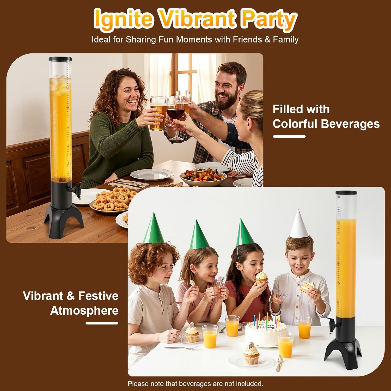 3L Sheer Beer Tower Dispenser, Clear Mimosa Tower with Removable Ice Tube,See through Drink Tower for Parties and Gameday, Bars, KTVs, Homes, Beverage Stores