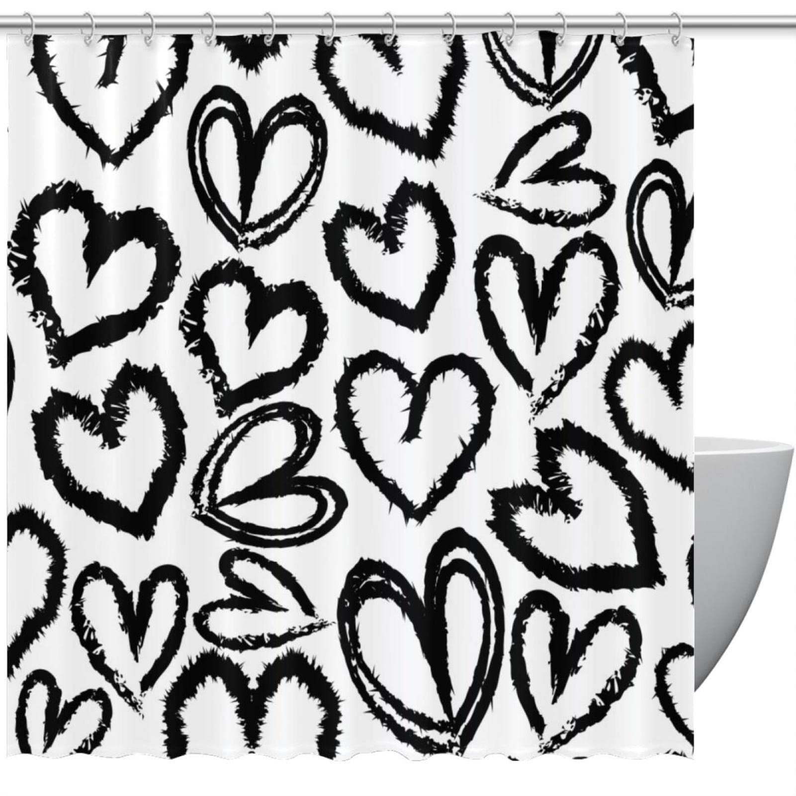 Rideau de douche cœurs imperméable 183 x 183 cm coloré pour baignoire standard