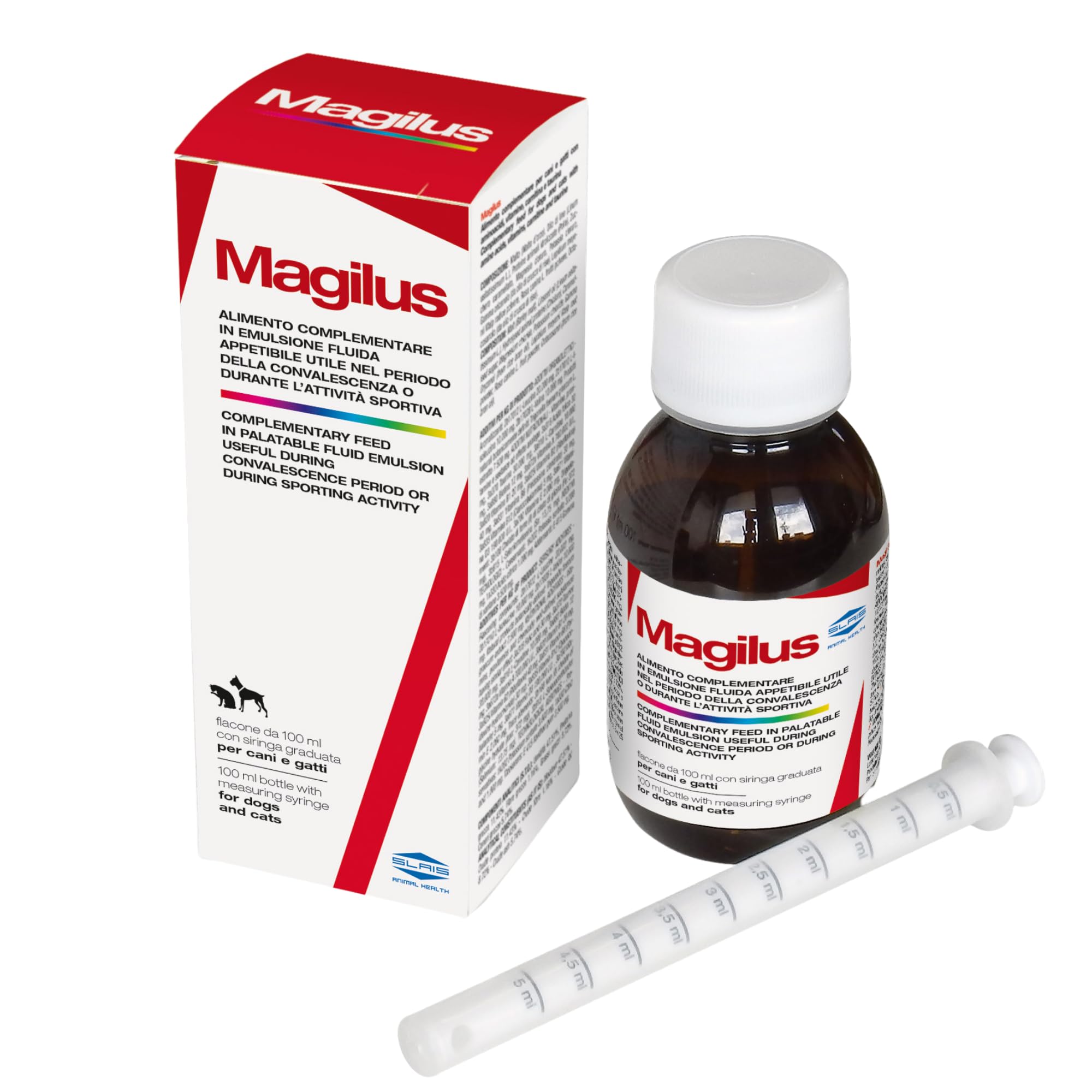 Magilus Integratore Cani e Gatti 100 ml - Aminoacidi, Vitamine, Carnitina e Taurina - Emulsione Fluida per Energia e Vitalità - Olio di Lino, Rosa Canina e Ferro