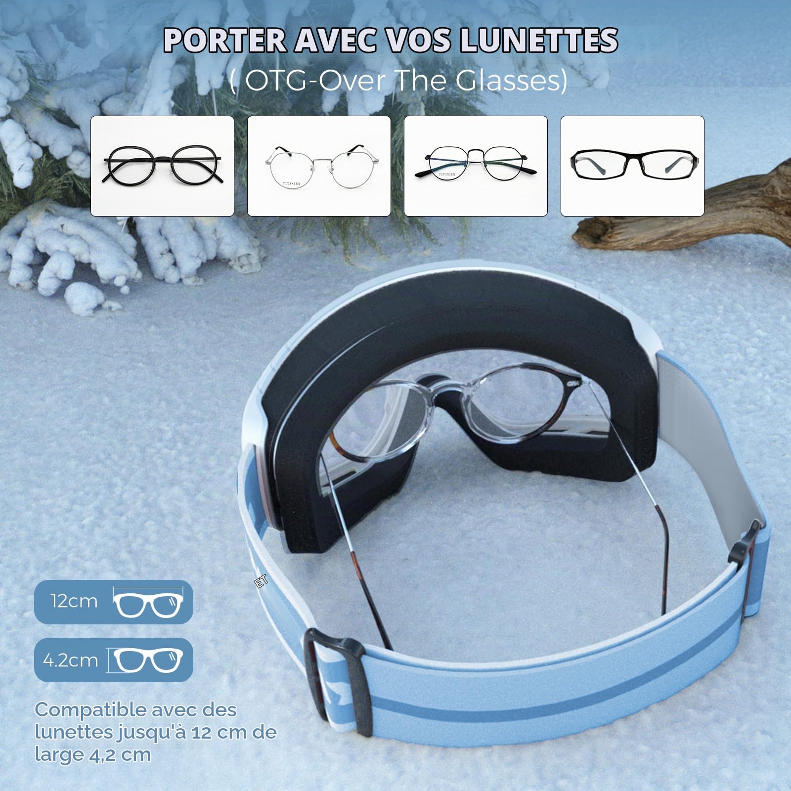 Findway Masque de Ski pour enfant, Lunettes de Ski OTG Masques de Snowboard, Anti buée, 100% Anti-UV Masque et Lunettes de Ski pour les garçons, les filles et les adolescents de 3 à 14 ans