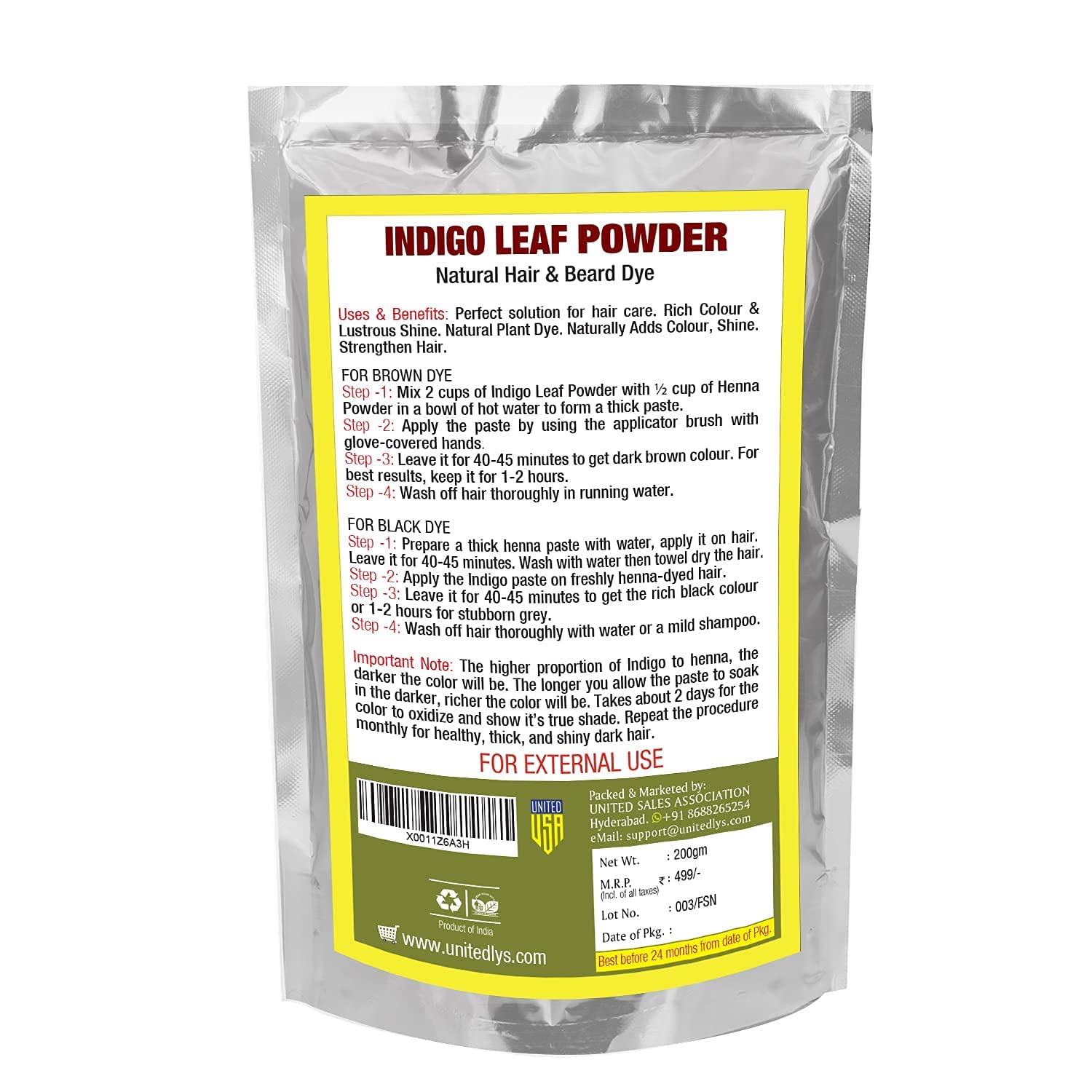 Indigo Powder Organic for Hair Natural & Chemical-Free Indigo Powder for Hair | Gentle on Scalp | Fade-Resistant Color | Sustainably Sourced | Magical Hair Powder -200 gm