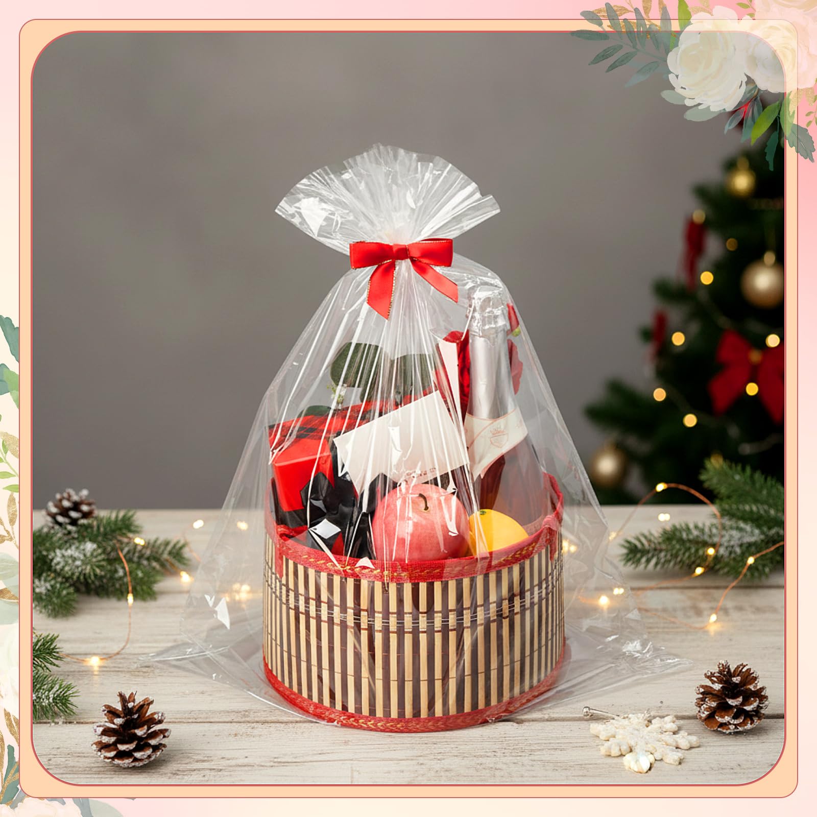 Weysat Geschenkkörbe für Geschenke, leer, stabil, groß, gewebter Bambus-Geschenkkorb-Set mit Griff, Wickeltasche, Schleife, Karte zum Befüllen für Weihnachten, Einweihungsparty, Babyparty, Geburtstag