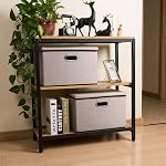 PRANDOM Large Foldable Storage Bins with Lids [3-Pack] linenFabric Decorative Storage Boxes Organizer Containers Baskets Cube with Handles Divider for Bedroom Closet Office Light Grey(17.7x11.8x11.8")