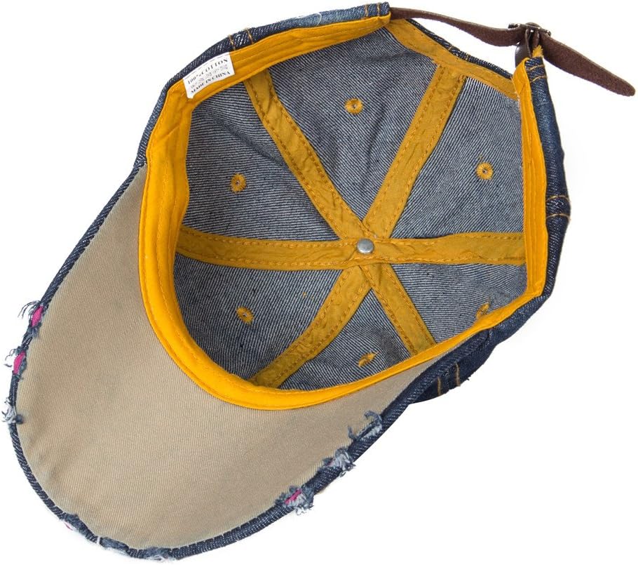 elonmoキュート大きな花レディース野球キャップジュエルラインストーンキラキラ光る帽子ジーンズWashデニム調節可能 カラー: ブ