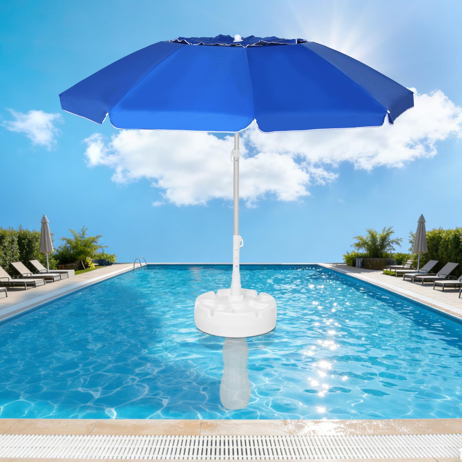 Conderyang 7ft Floating Umbrella for Inside of Sun UV Protection Outdoor Umbrella with Base, Portable Floating Table and Drink Cup Holders No-Tools Setup Summer Supplies for Beach Lake : Patio