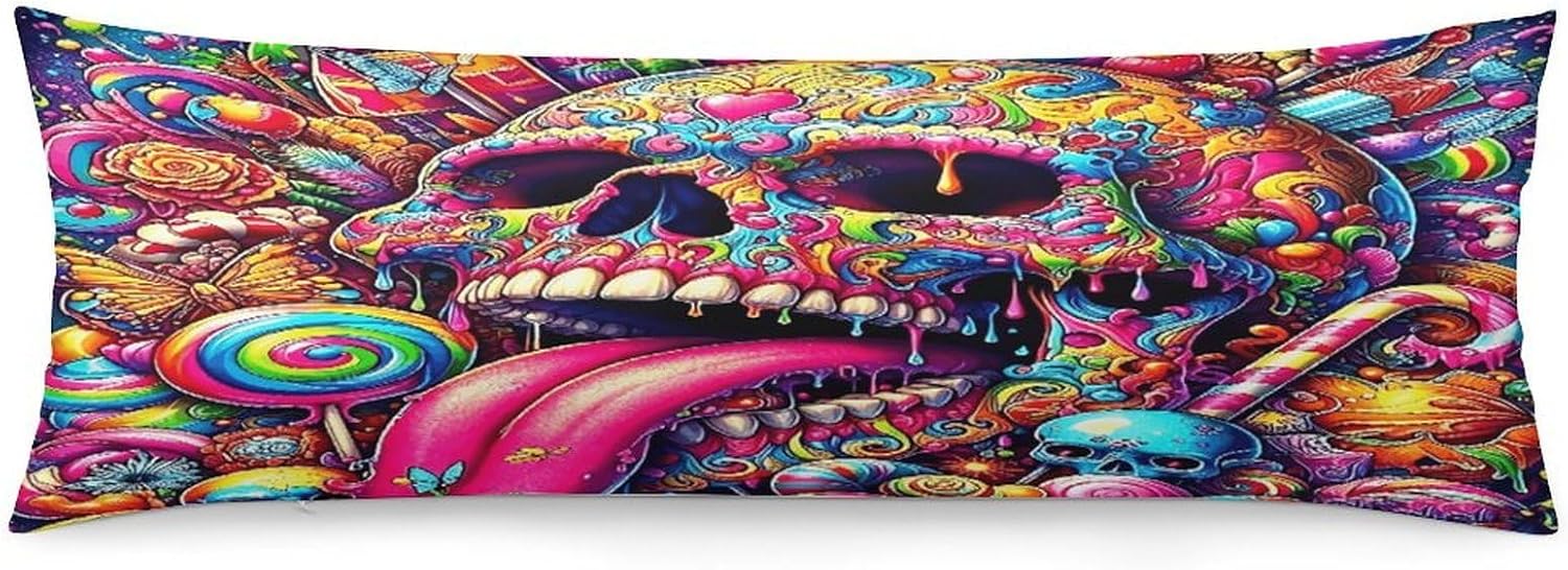 Psychedelic Skull Long Pillow Case Body Pillow Cover