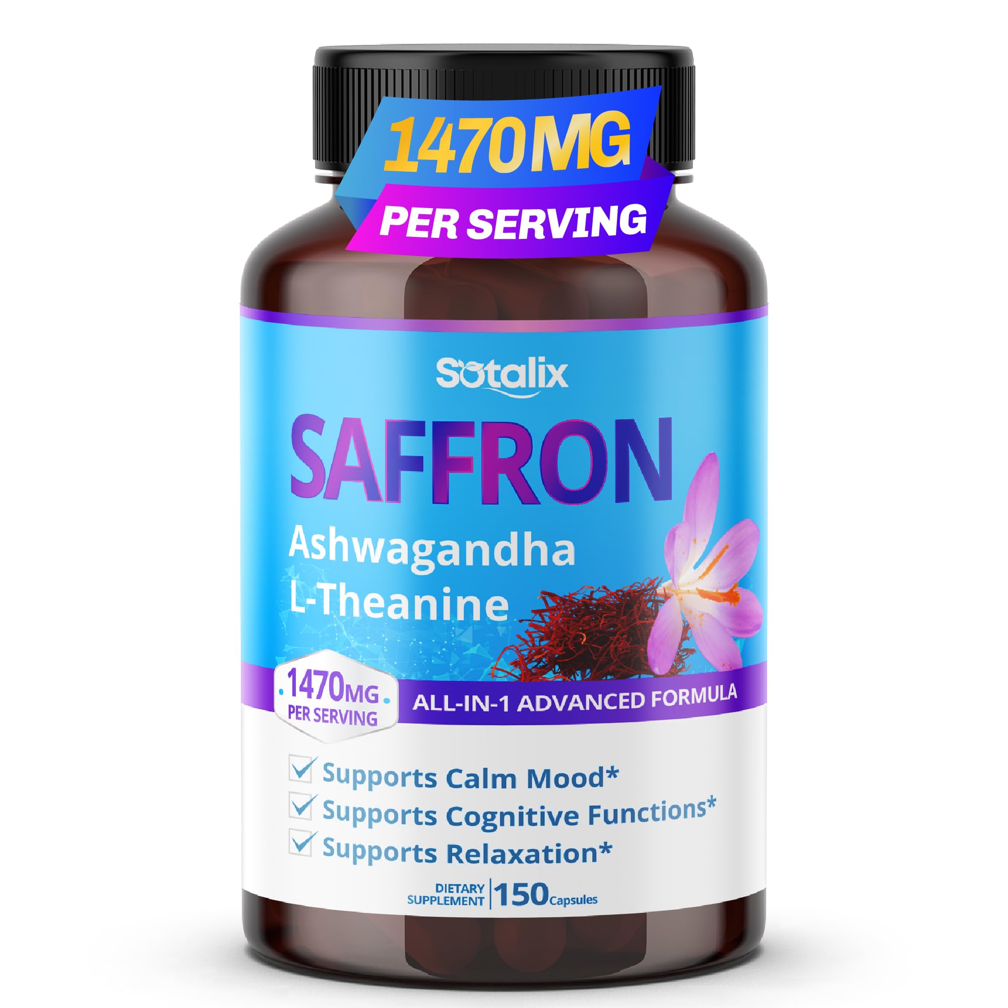 Sotalix Saffron Complex 1,470 mg with Ashwagandha & Ginseng, 150 Capsules
