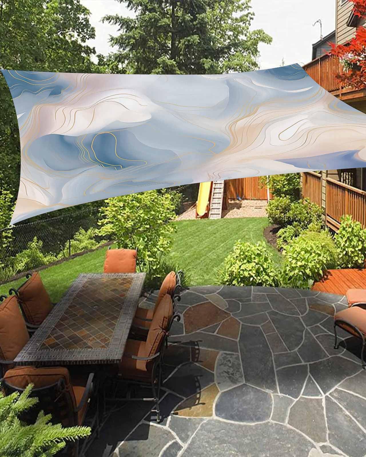 Boanket Sun Shade Sail 14' x 18', Blue Ombre Large Heavy Duty Outdoor Shades Sun Screen, Modern Geometric Yellow Lines Abstract Art Shade Cloth for Patio Deck Terrace Garden Lawns Beach Backyard