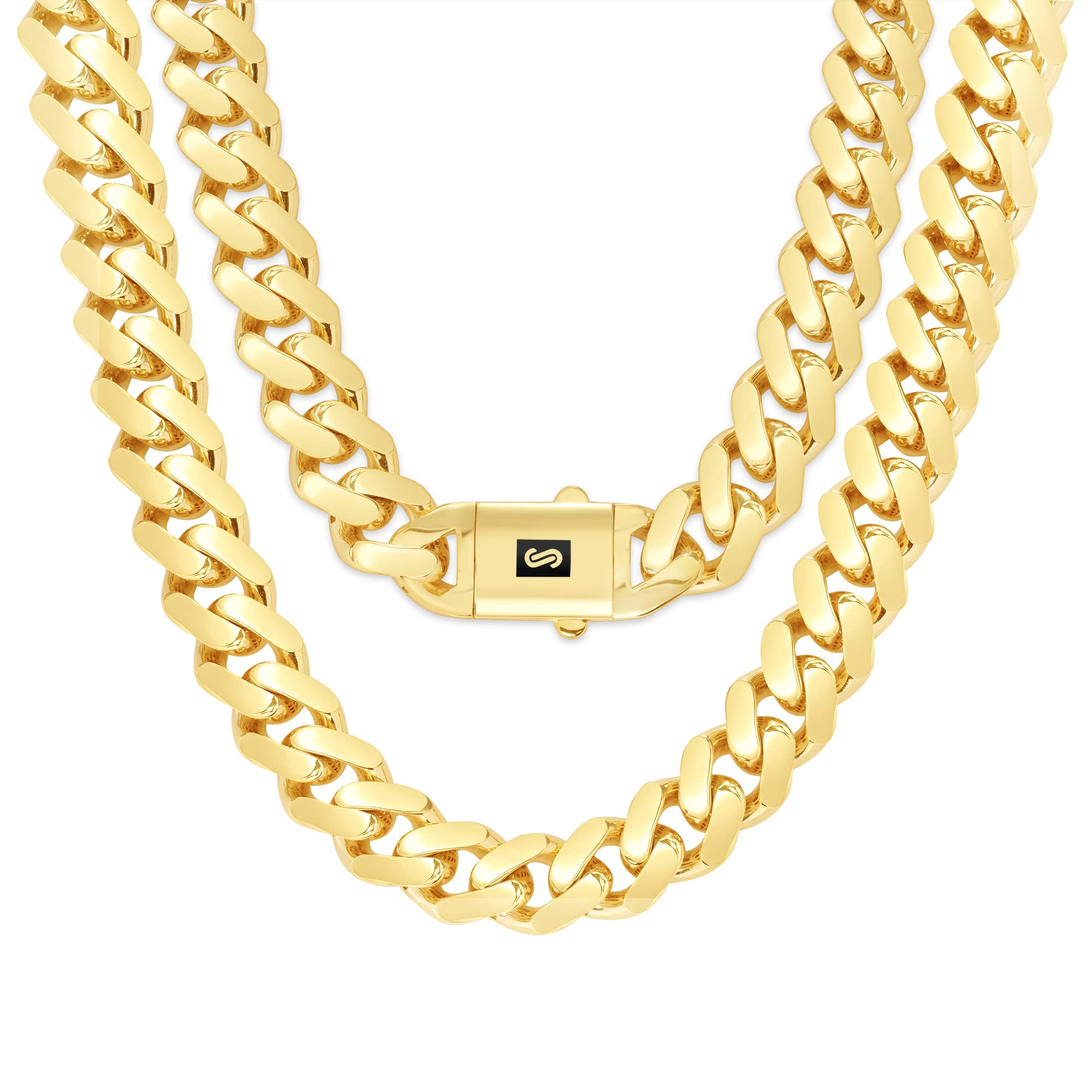Nuragold 10k Real Yellow Gold Royal Monaco 20mm Miami Cuban Link Necklace (24"-30") Italian Jewelry for Men