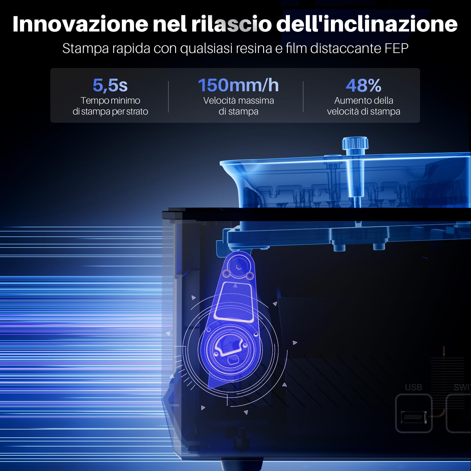 ELEGOO Mars 5 Ultra Stampante 3D in Resina MSLA 9K, Livellamento Automatico, Stampa 3D Veloce a 150 mm/h, Telecamera AI, Stampa Cluster WiFi, Grandi Dimensioni di Stampa 153,36 * 77,76 * 165 mm³