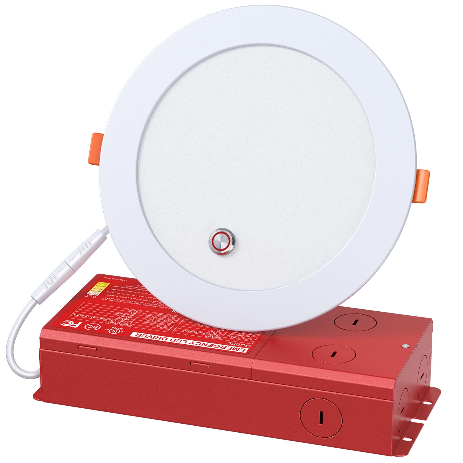 6 Inch LED Recessed Lights with 90 Mins Emergency Battery Backup, 5 CCT 2700K-5000K Dimmable Emergency Downlight, 12W/15W/18W Tunable Canless Wafer Light, ETL/FCC/UL/IC Ceiling Light 100-277V (1 Pack)