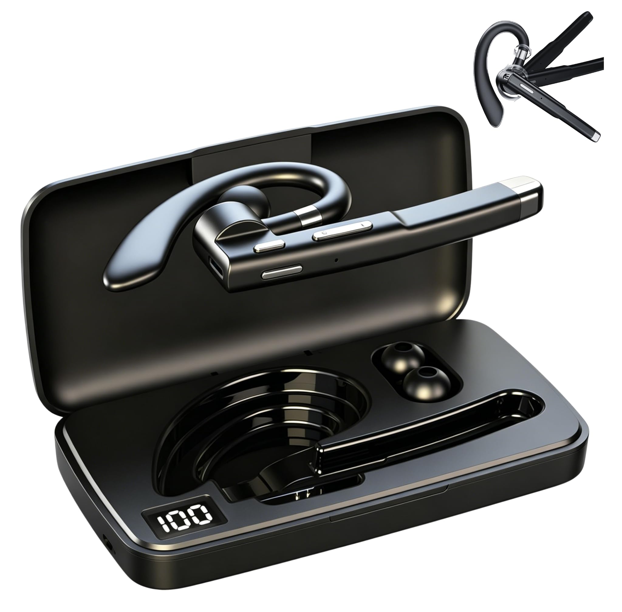 Auricolare Bluetooth Senza Fili Leggero Single Ear BT 5.1 Mani Auricolari per Affari Ufficio Guida ABS PC 11x6x2cm