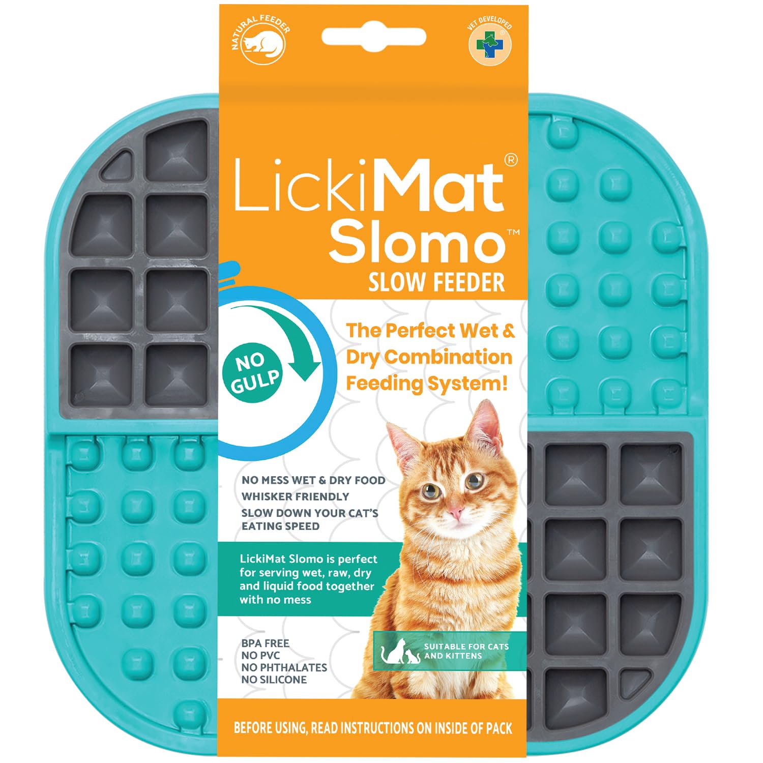 LickiMat Slomo, Cat Slow Feeder Lick Mat, Boredom anxiety reducer; perfect for food, treats, yogurt, or peanut butter. Fun Alternative to a Slow Feed Cat Bowl or Dish, Turquoise — image 1
