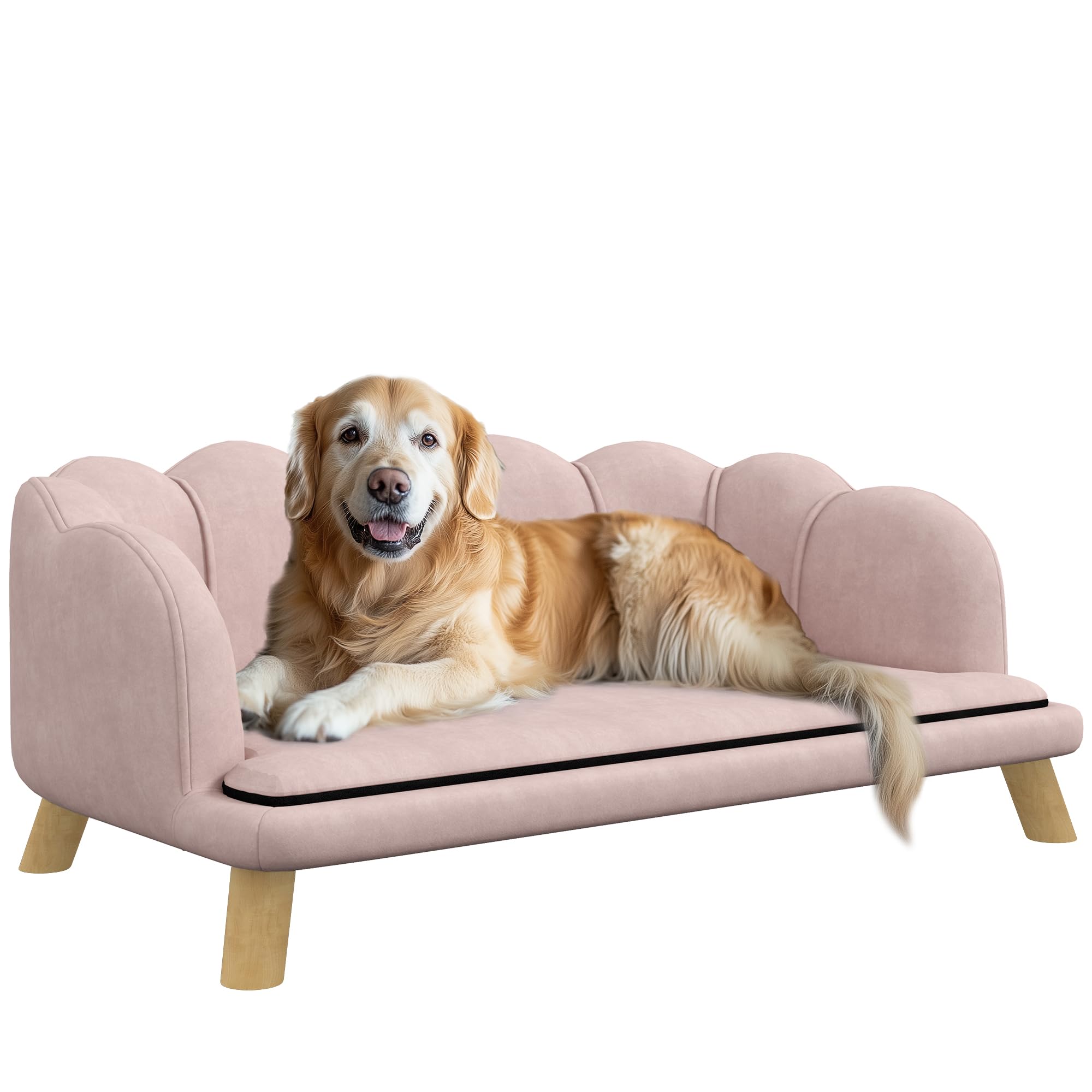 PawHut Divano per Cani, Rivestimento Lavabile, Divano per Animali Domestici con Schienale e Gambe in Legno, Divano per Gatti, per Cani di Taglia Media sotto i 25 kg, Rosa