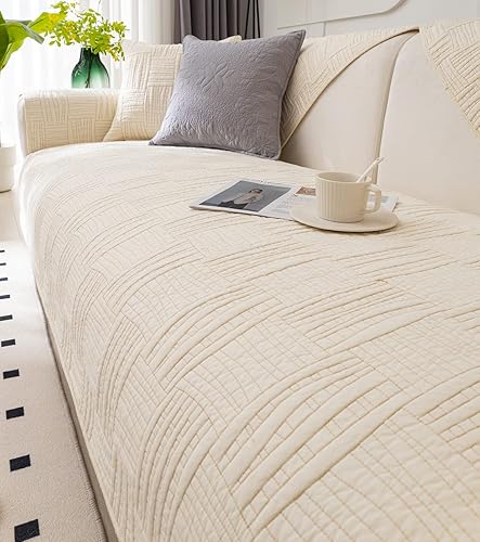 Miniatura 4 de Funda de sofá estilo rural de color liso, neutro, de algodón suave, acolchada, funda para sofá modular, antideslizante, lavable, protector de