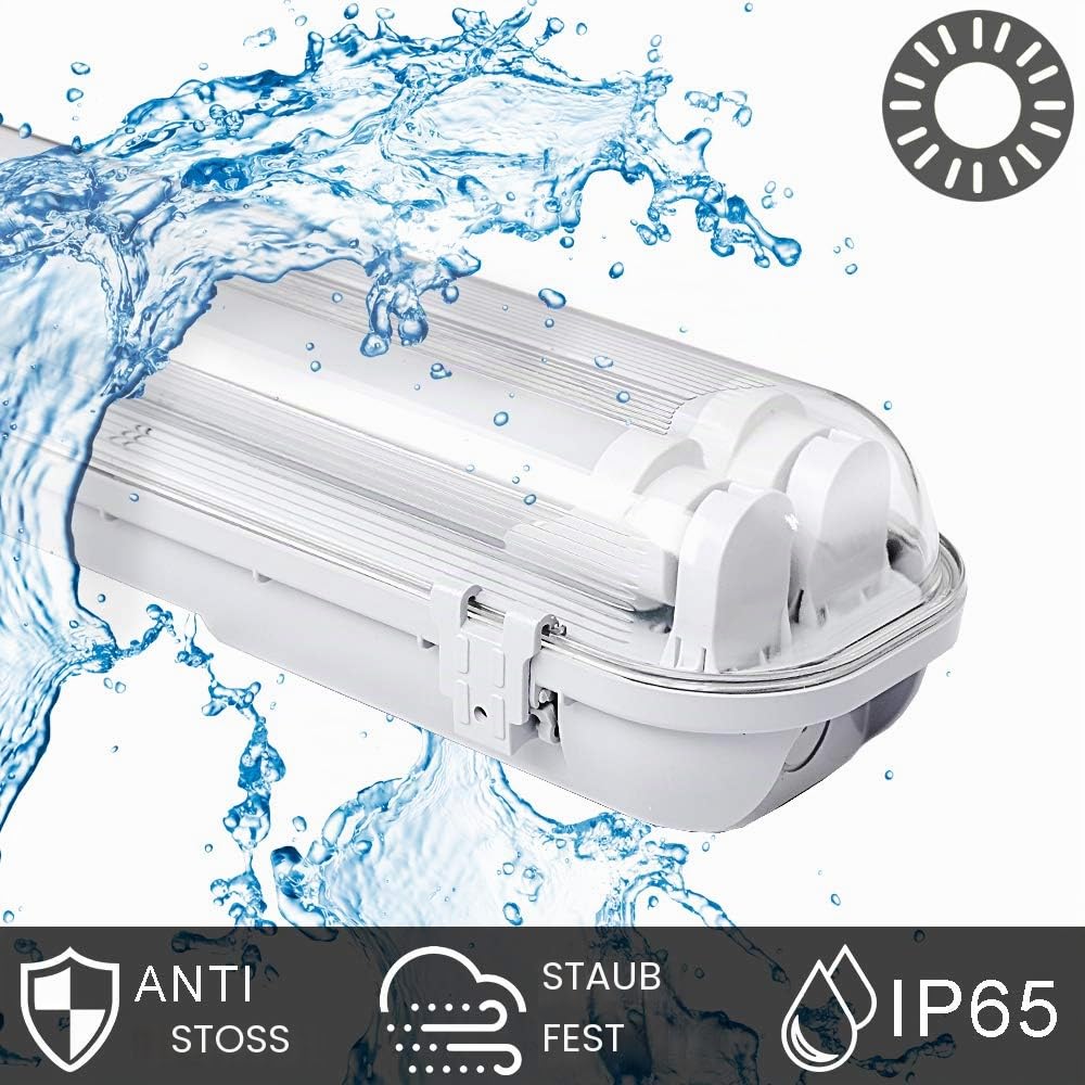 Sonnewelt LED Feuchtraumleuchte 150cm 4er 6000K Kaltweiß 2x 24W Röhre 4800lm IP65 Wasserfest T8 Werkstattlampe Röhrenlampe Komplett Wannenleuchte Leuchte für Garage Keller Büro Warenhaus