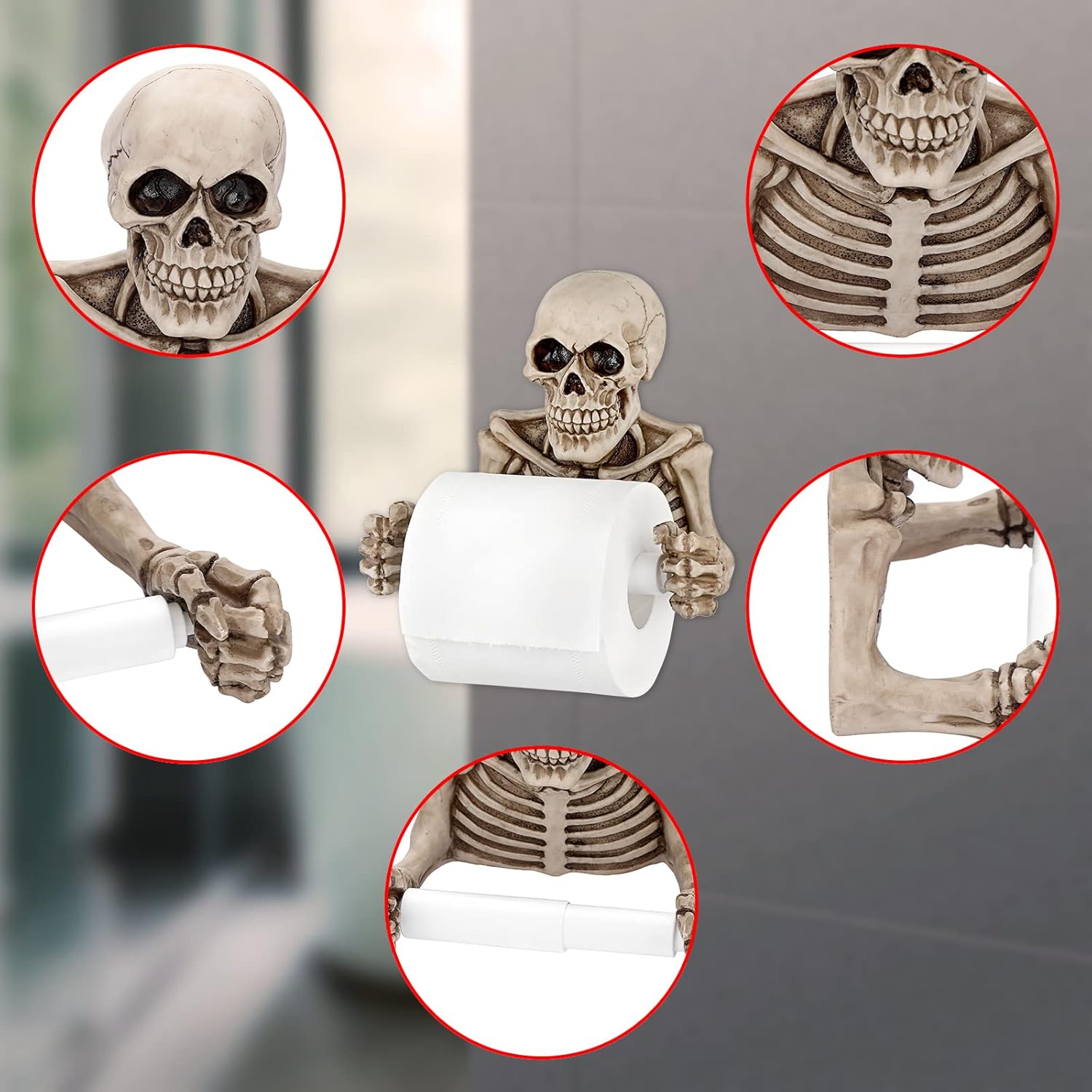 Sumnacon Skull Toilet Paper Holder, Resin Wall Mount Toilet Paper Roll Holder- Evil Skeleton Toilet Paper Holder Dispenser Wall Decoration for Halloween, Gothic, Ghost Festival